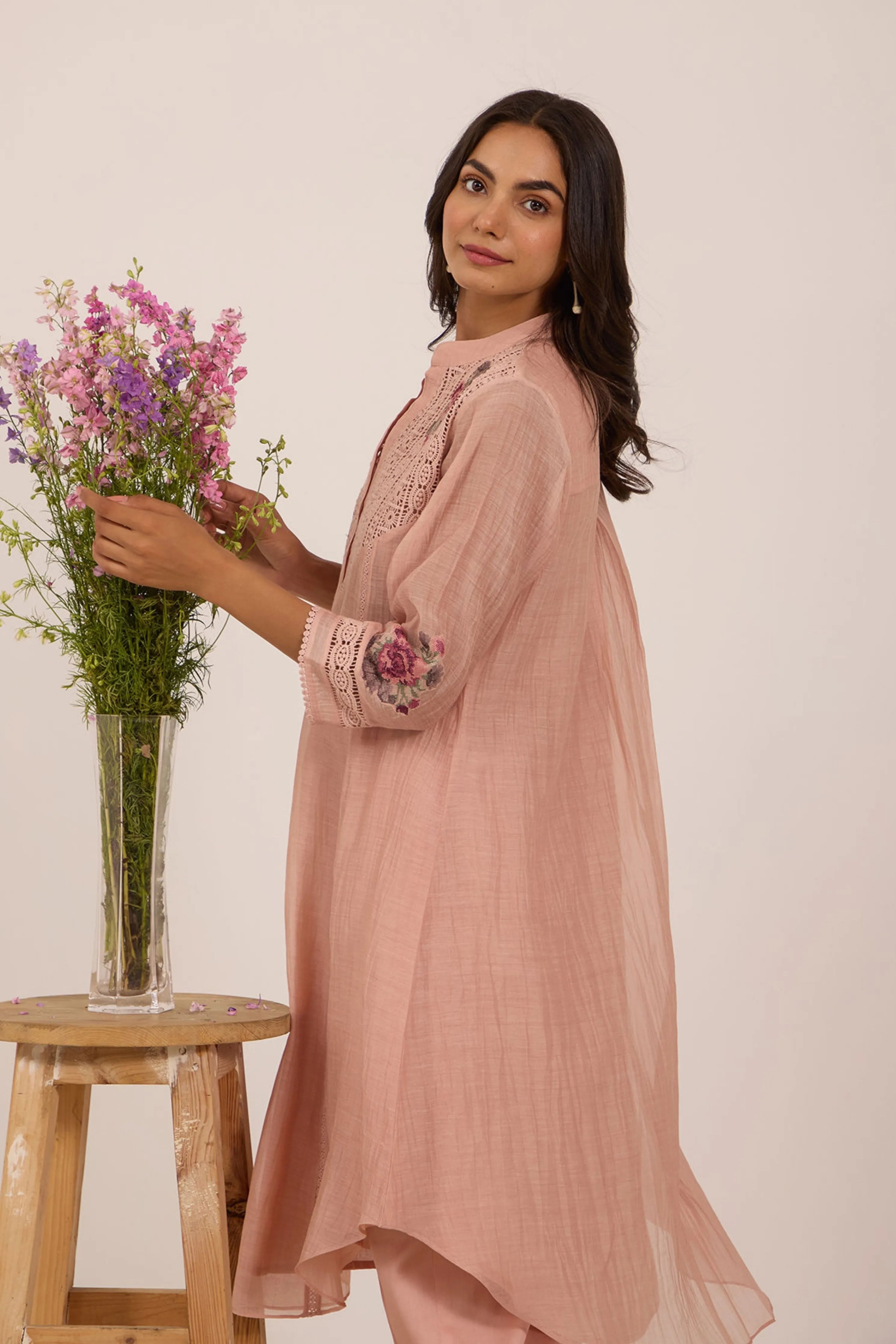 Sea Green Chanderi Tunic Set