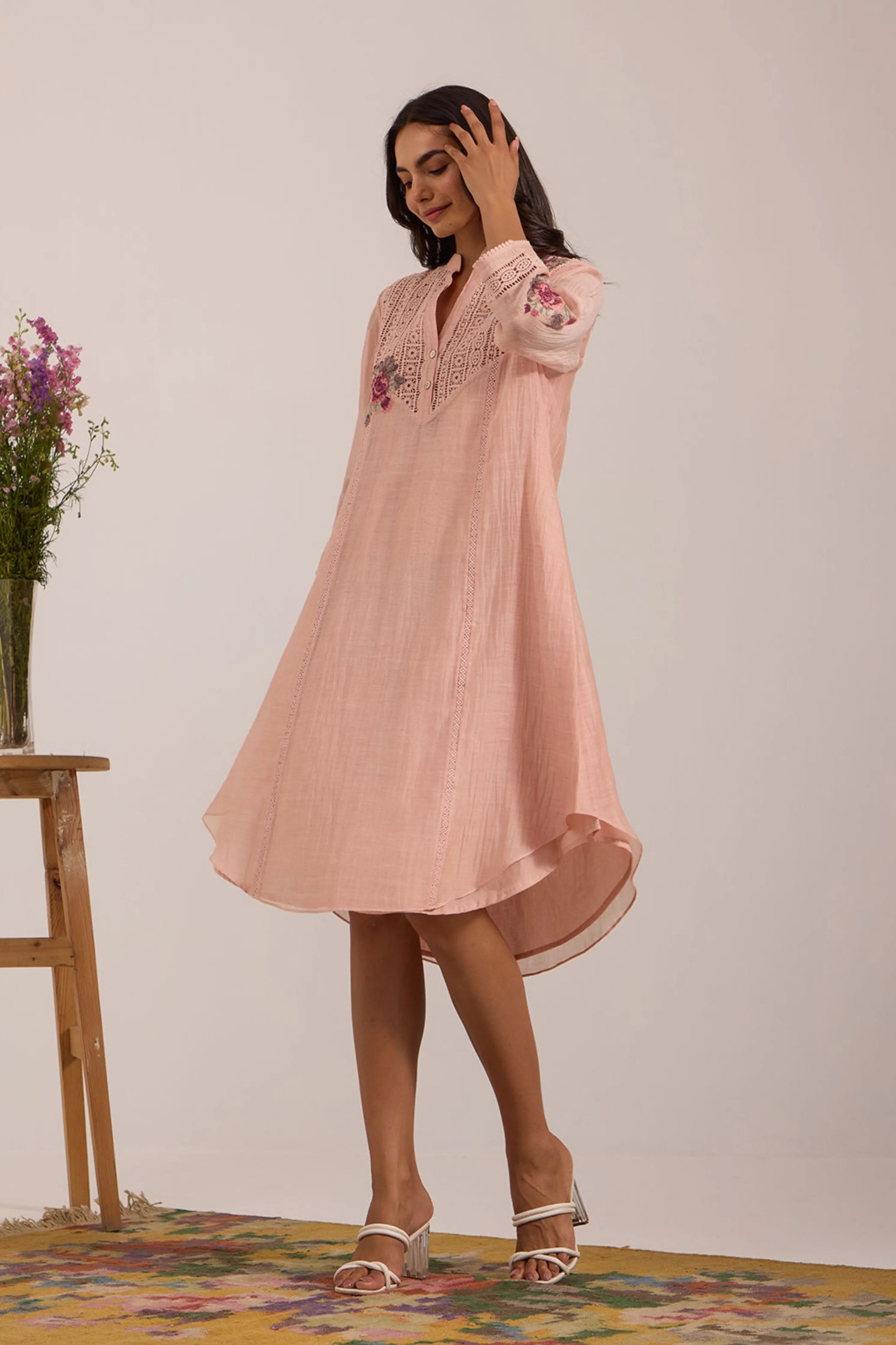 Pink V Shaped Dress Chanderi Tunic St