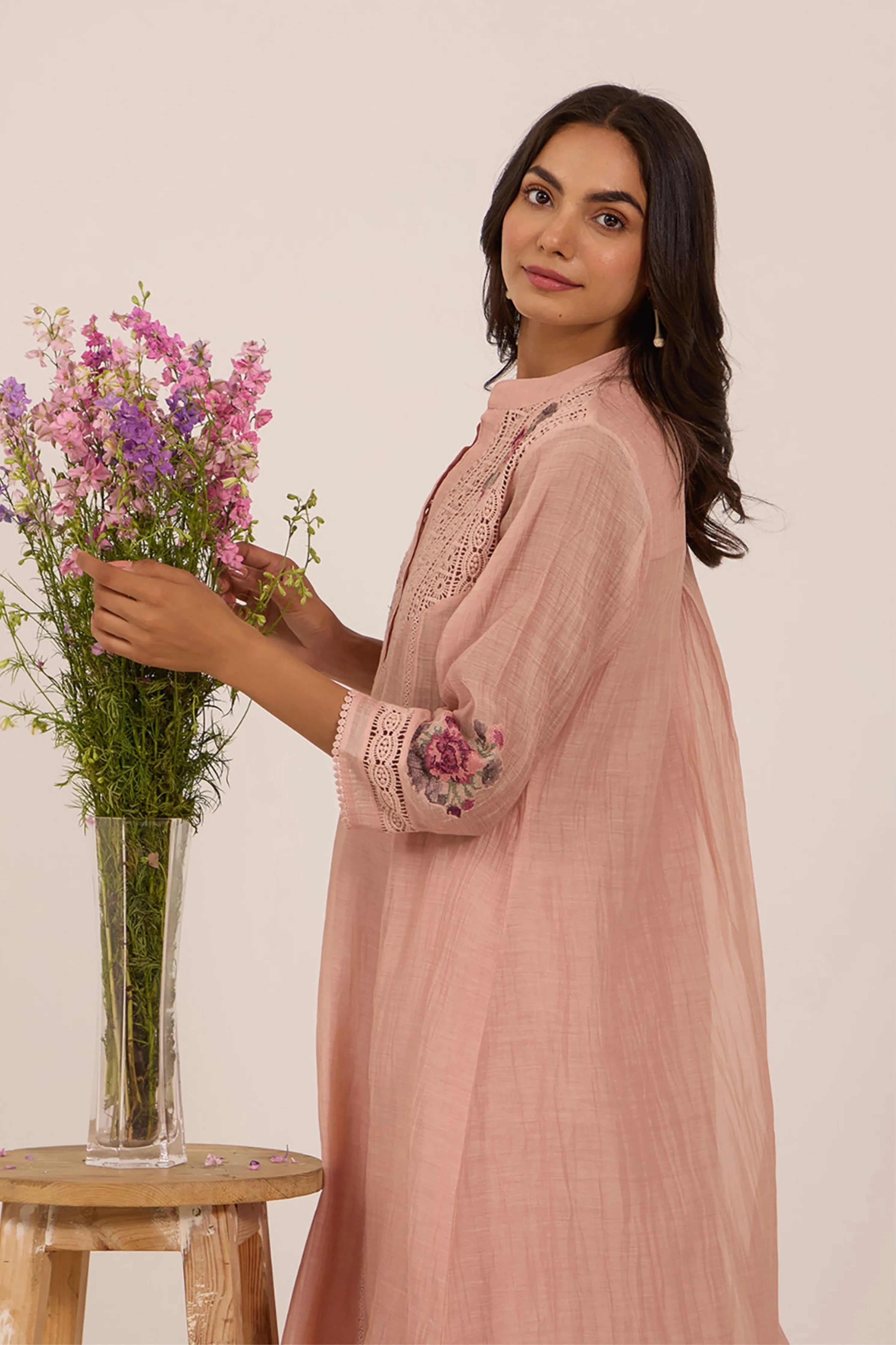 Pink V Shaped Dress Chanderi Tunic St