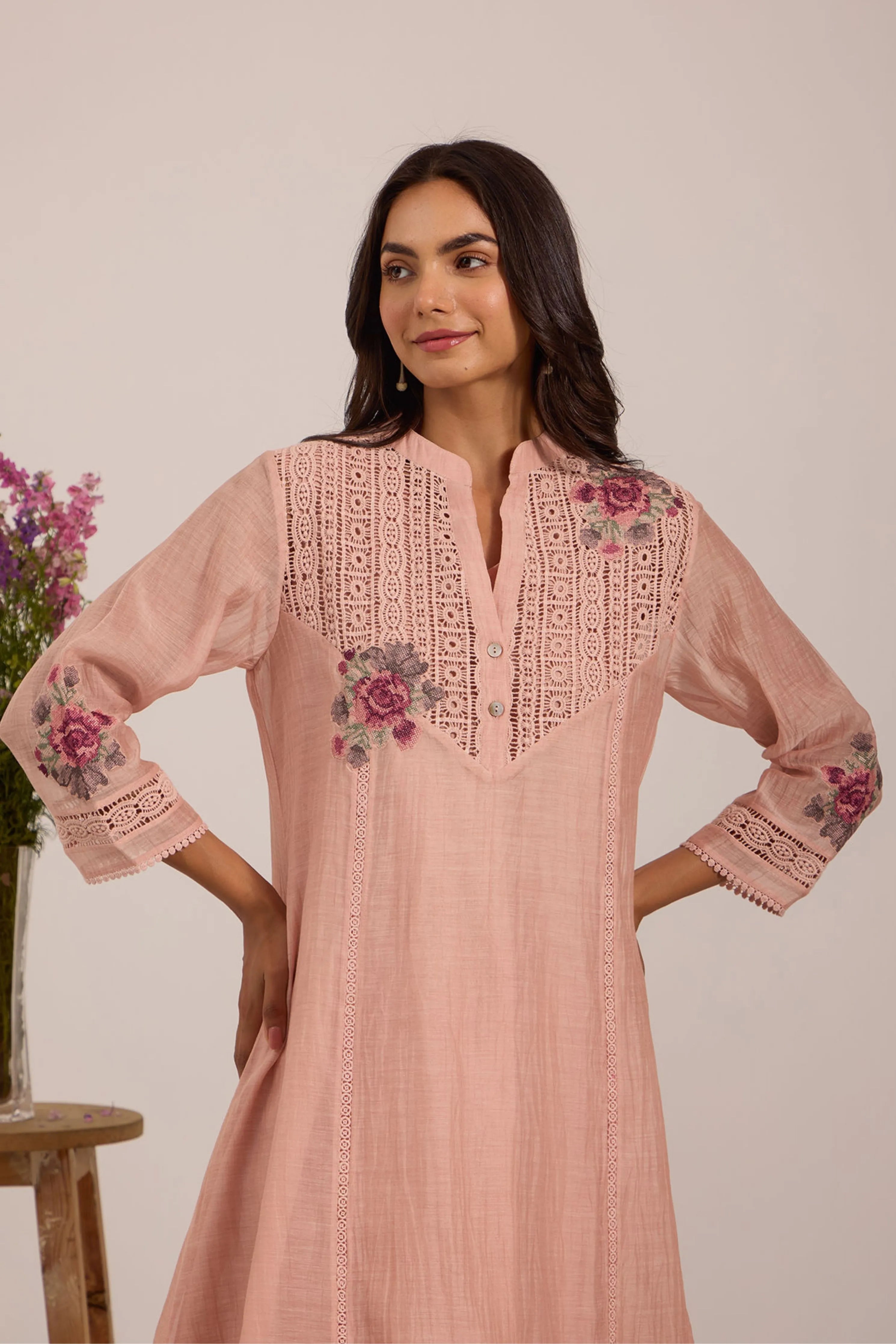 Pink V Shaped Dress Chanderi Tunic St