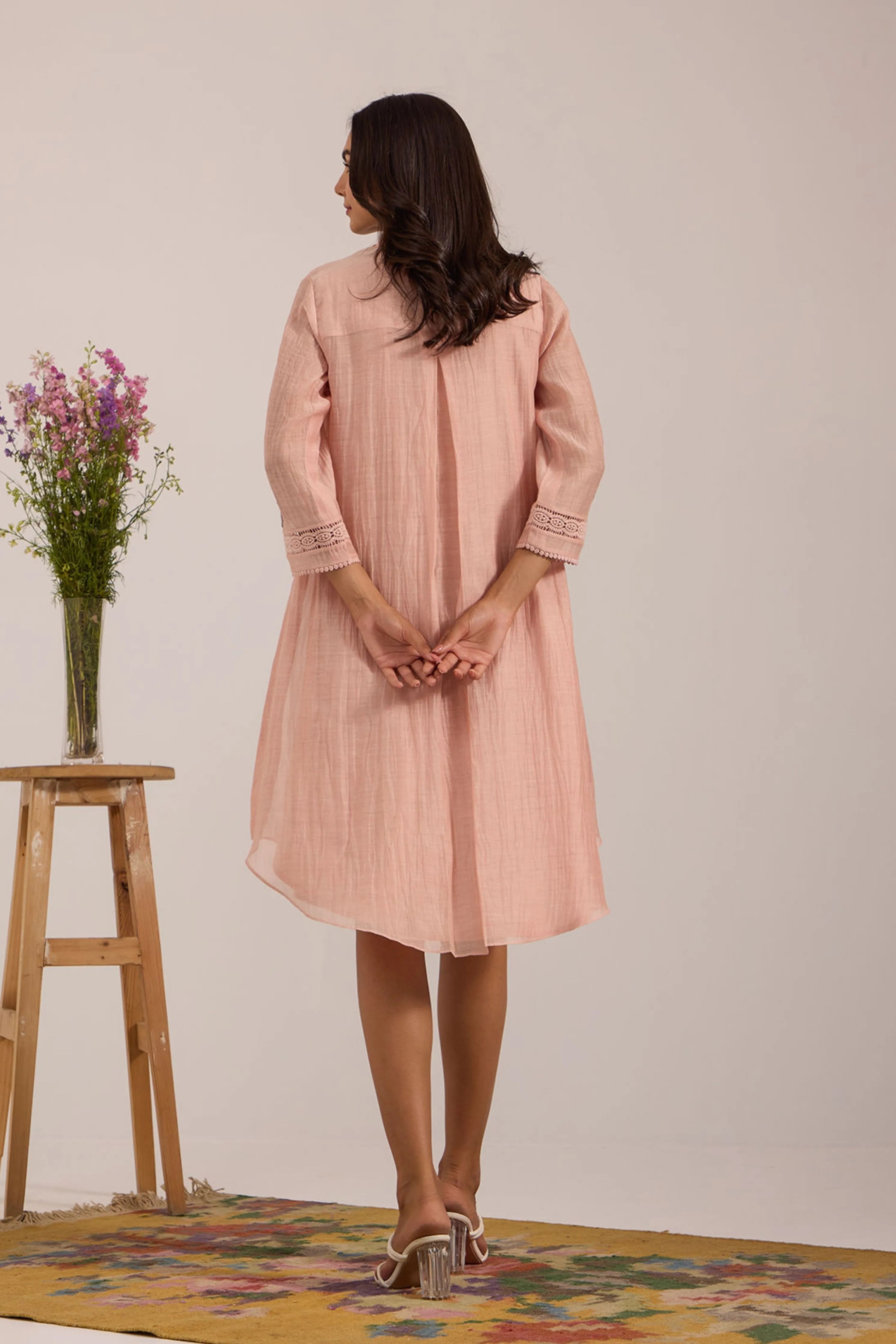 Pink V Shaped Dress Chanderi Tunic St
