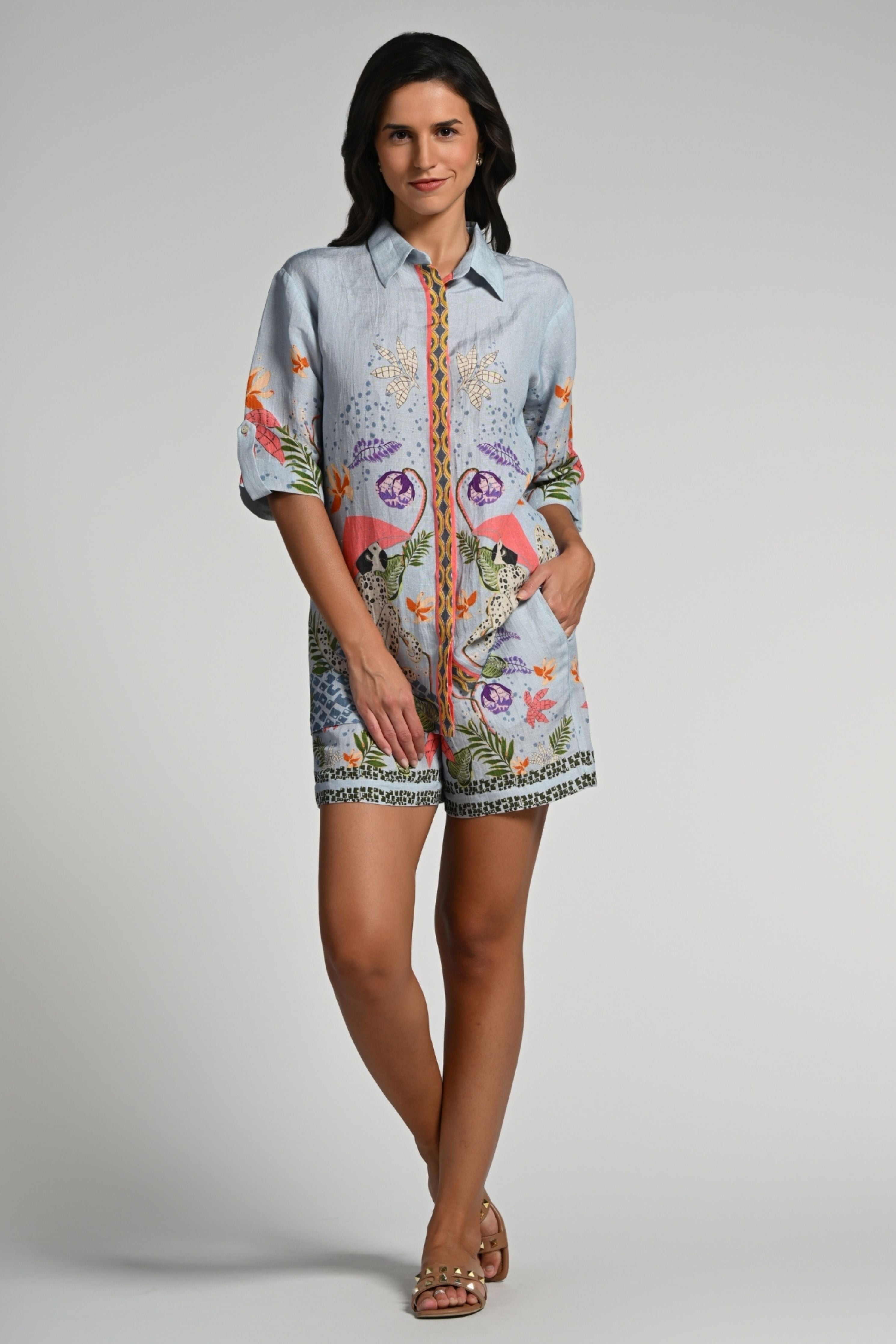 Monkey Pop Linen Shirt &  Shorts Set