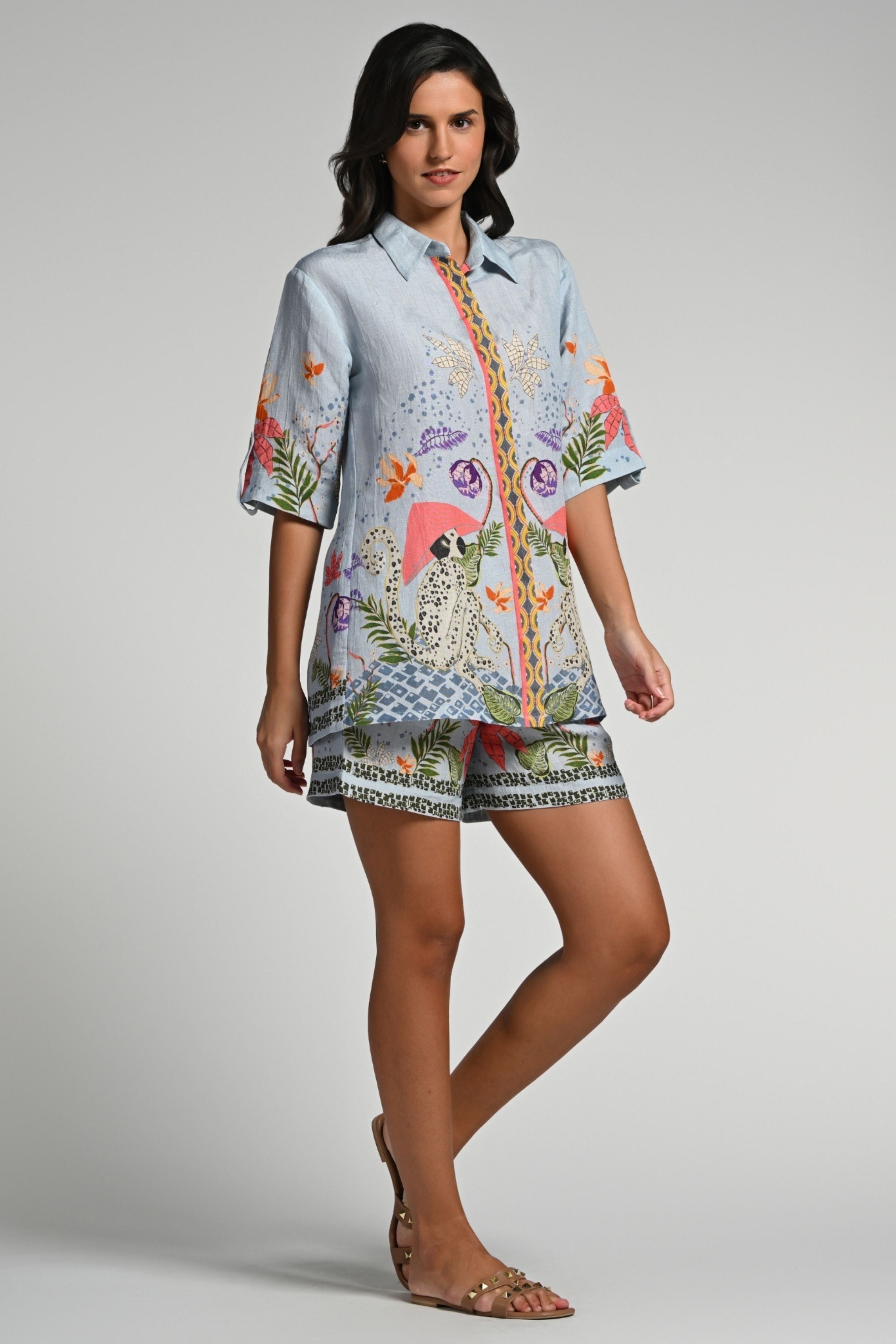 Monkey Pop Linen Shirt &  Shorts Set