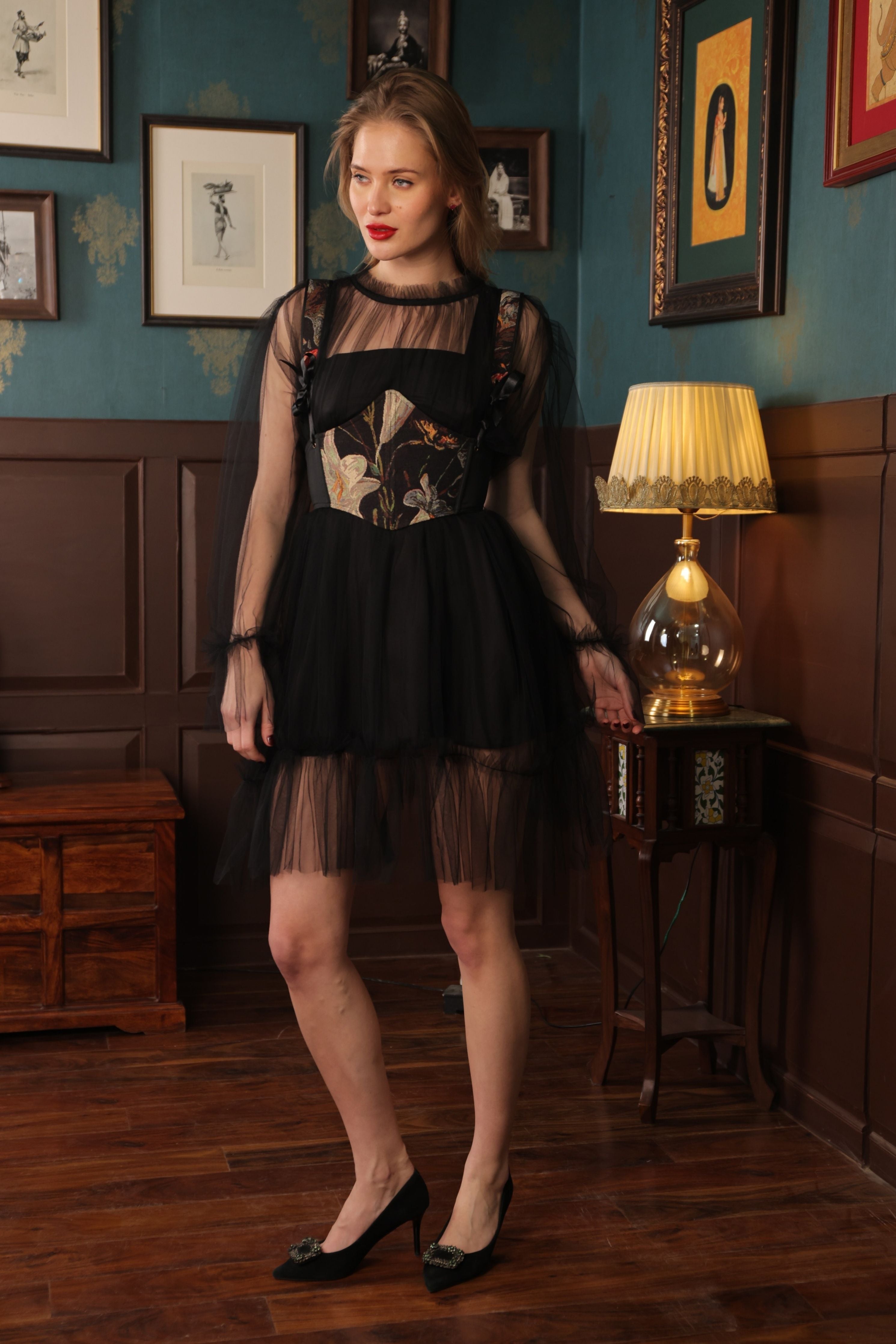 Raven Ruffle Corset Dress Set