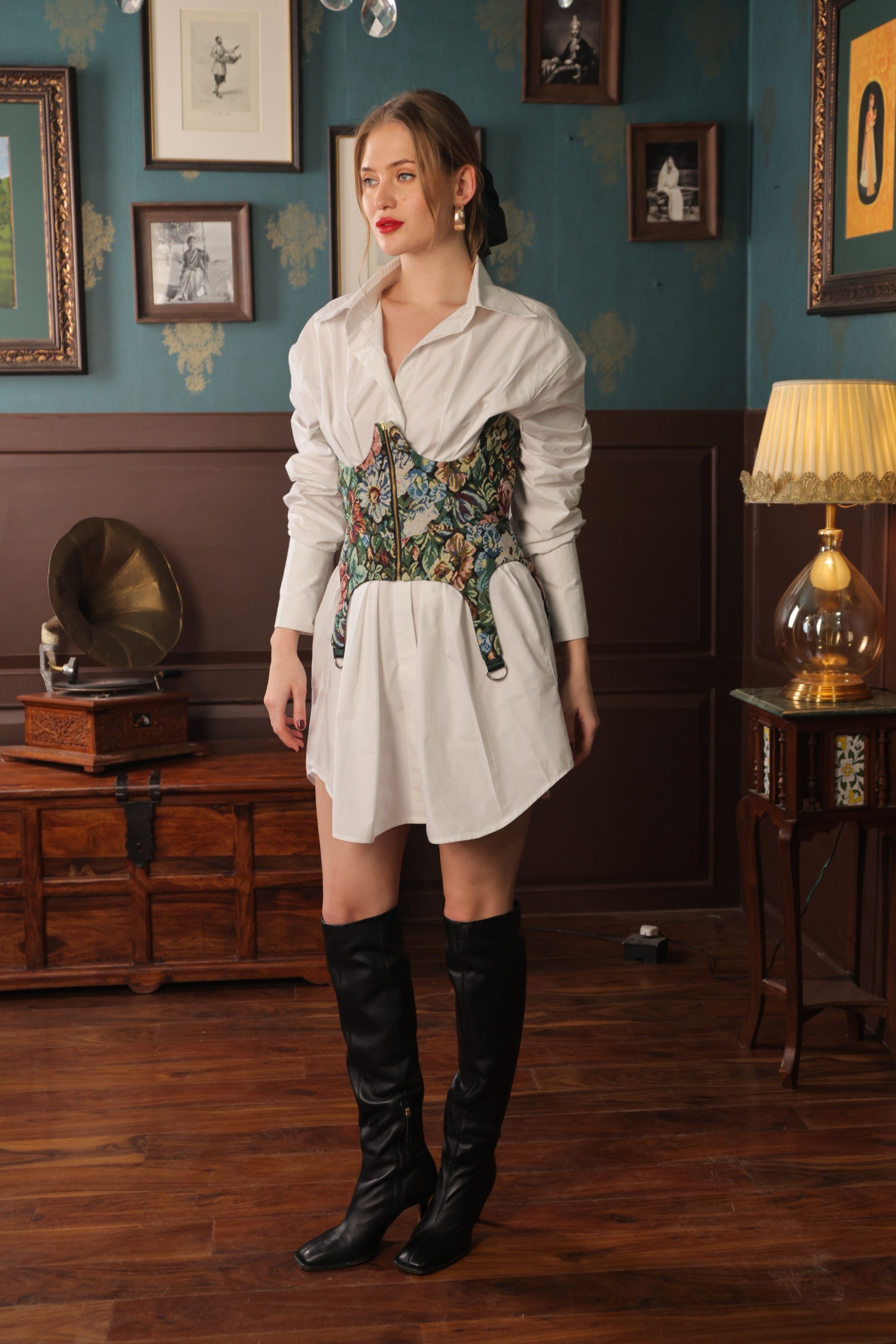 Sage Structure Corset Shirt Dress