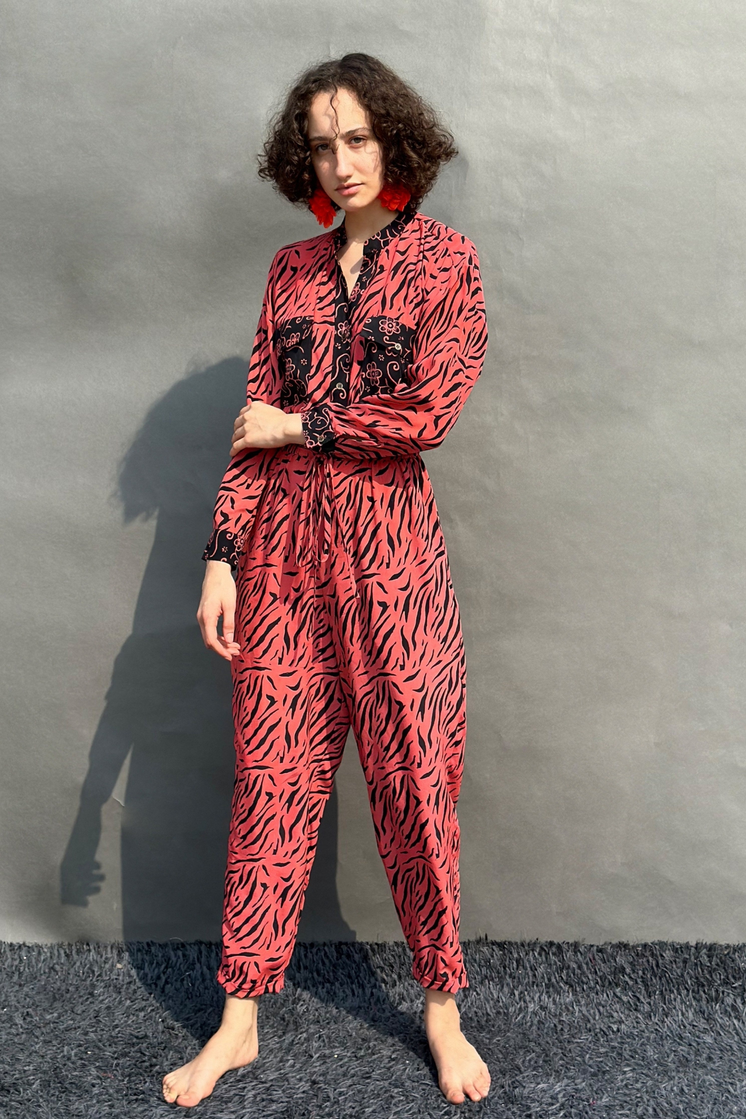 Coral Hand Printed Jumpsuit
