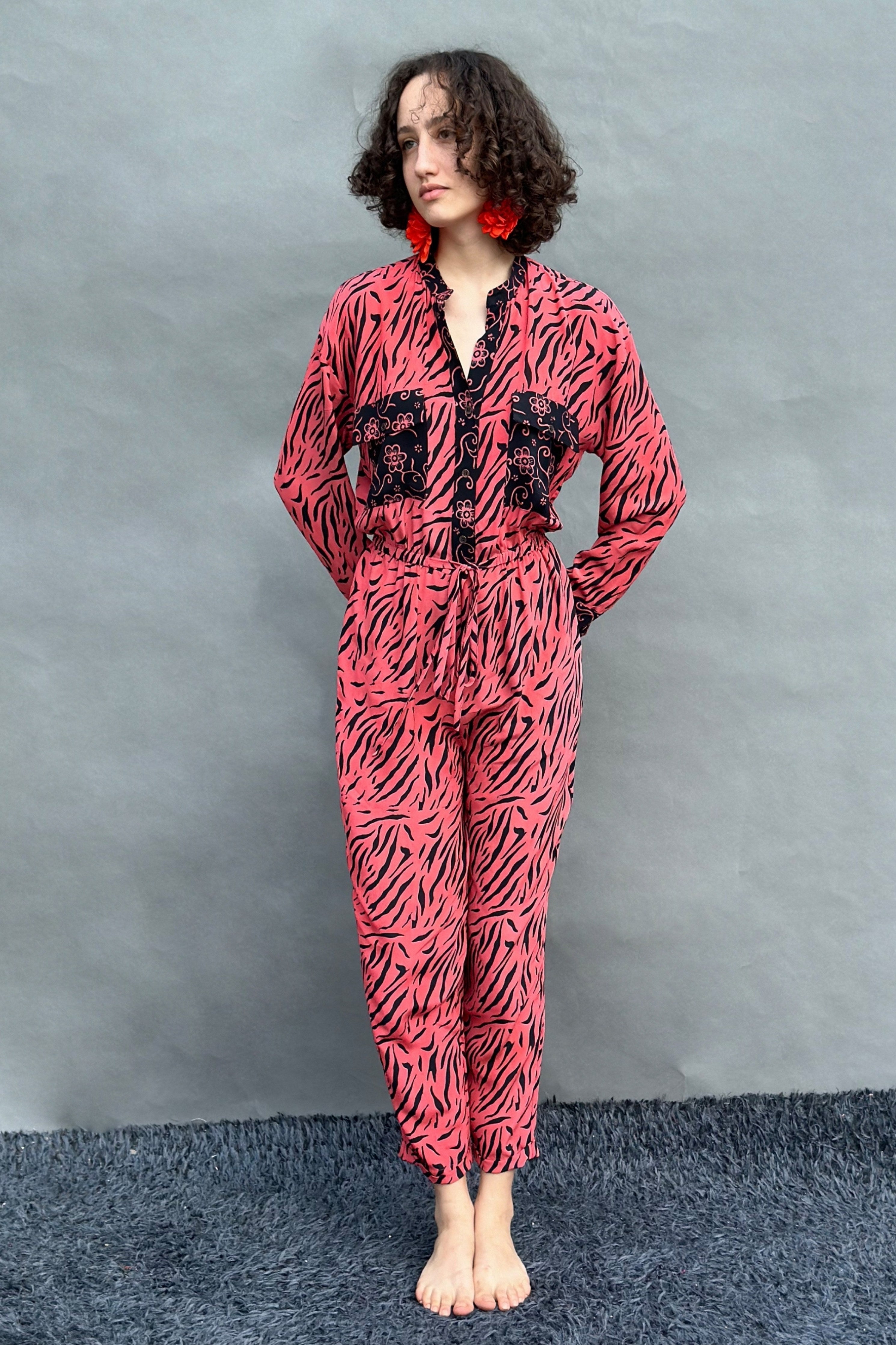 Coral Hand Printed Jumpsuit