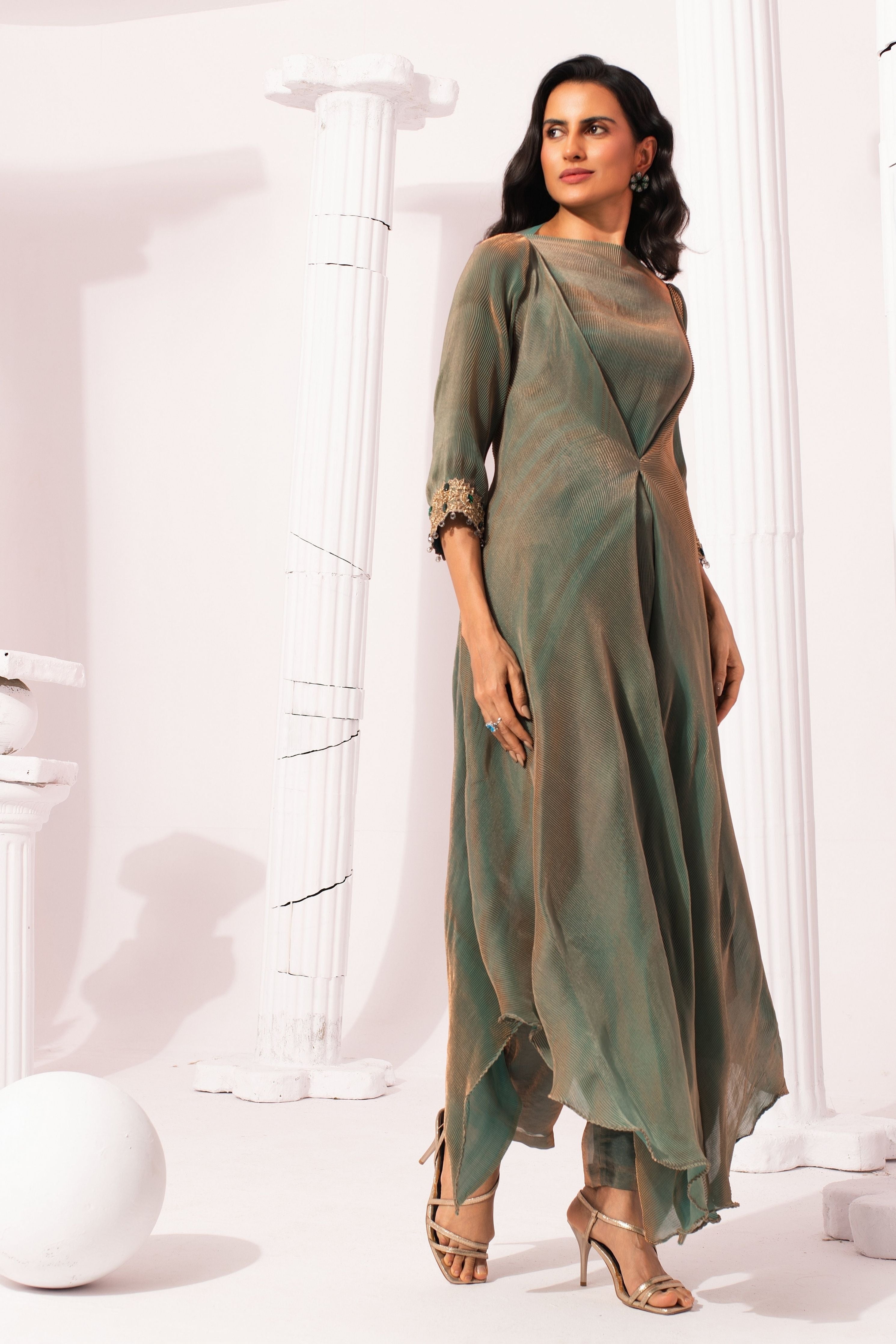 Metalic Moss Green Drape Co-Ord Set