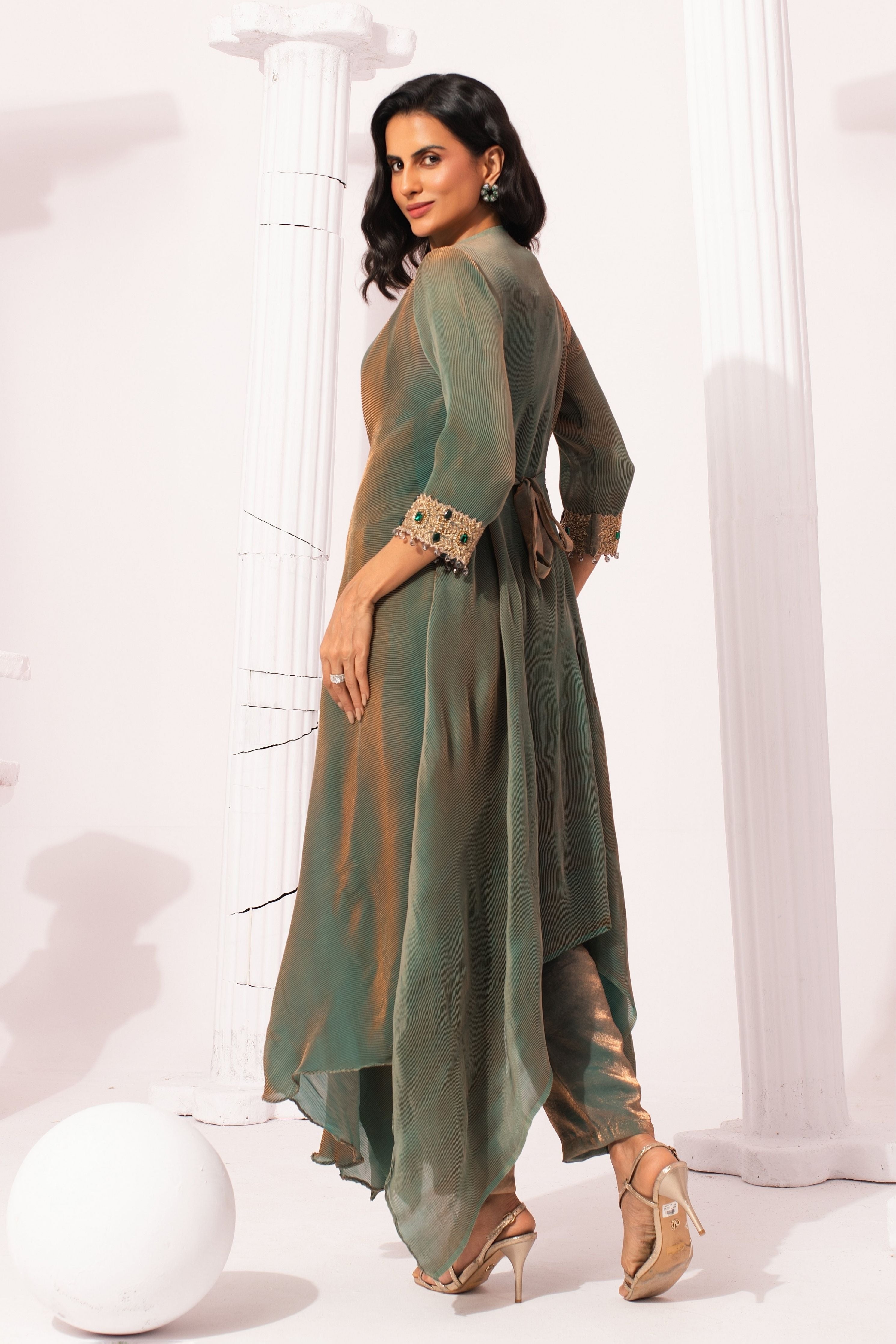 Metalic Moss Green Drape Co-Ord Set