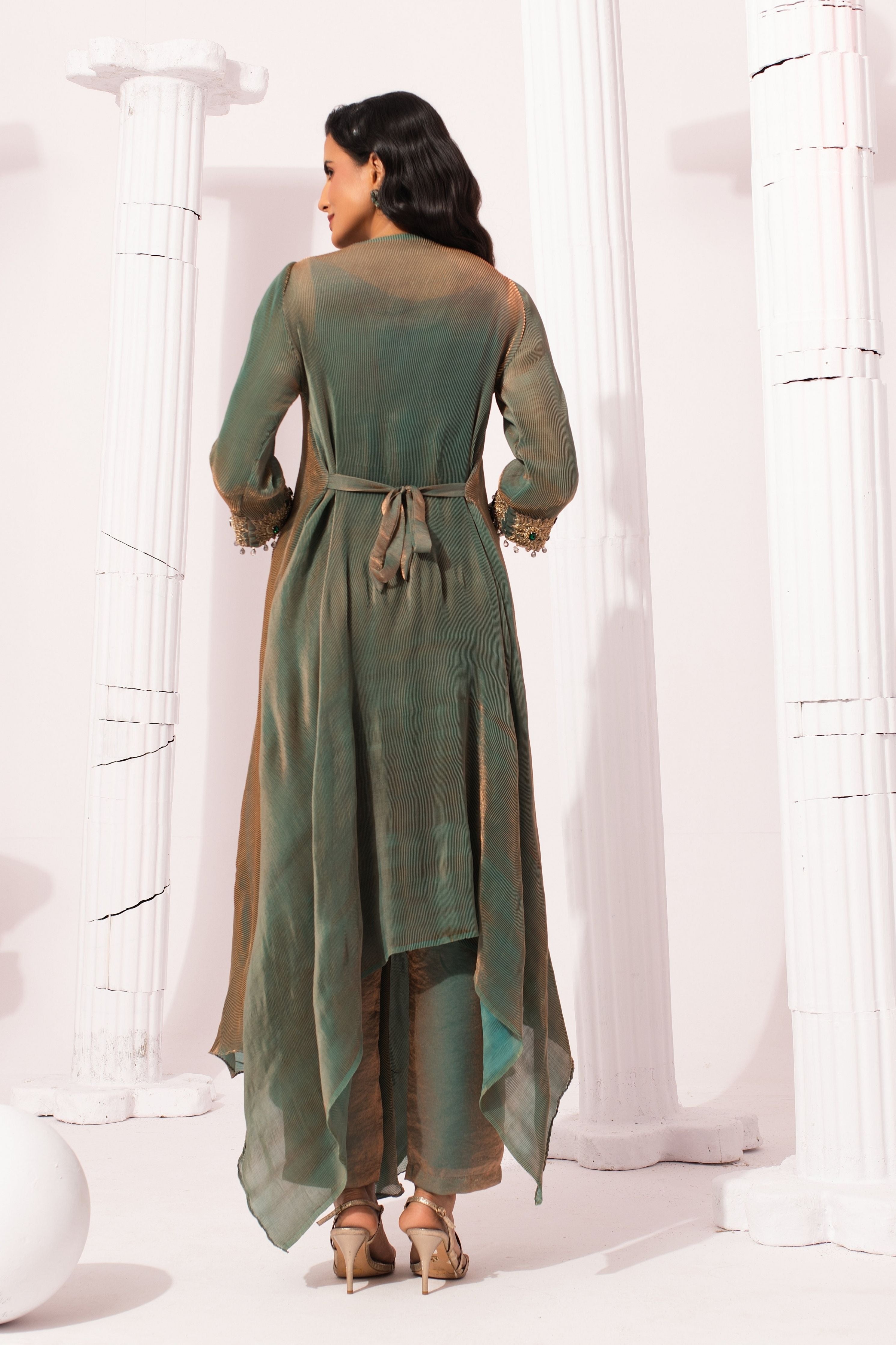 Metalic Moss Green Drape Co-Ord Set