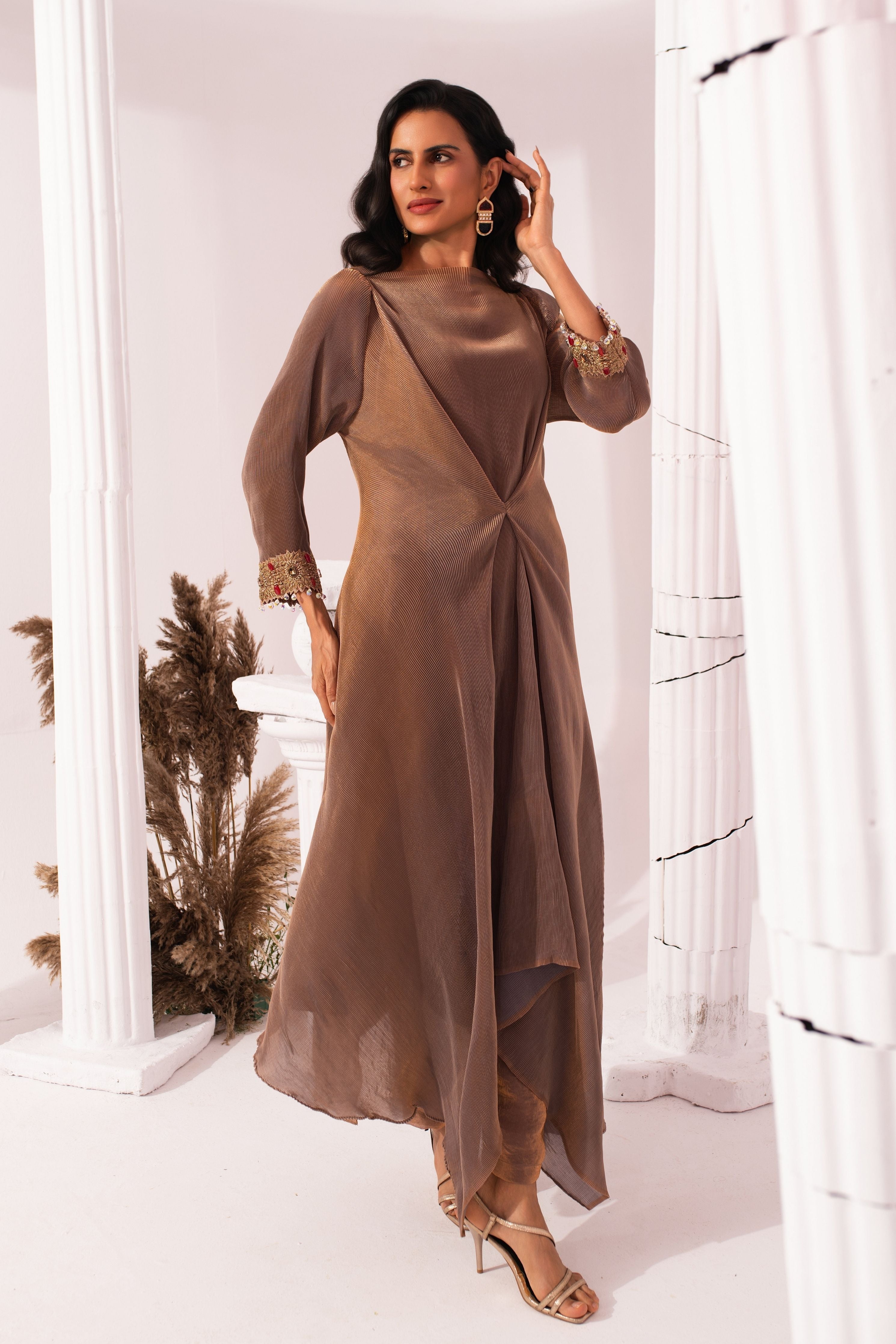 Metalic Chestnut  Drape Co-Ord Set