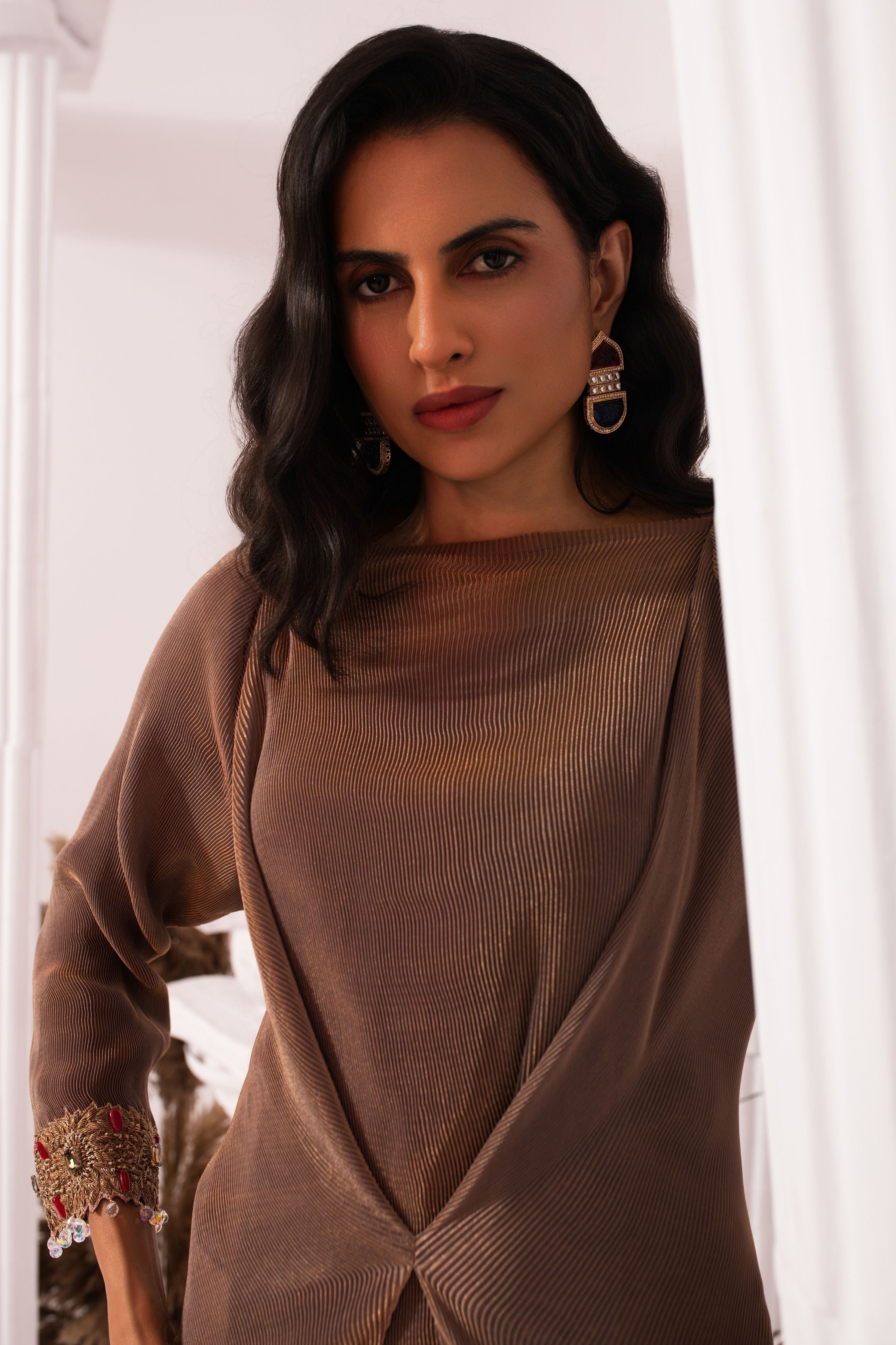 Metalic Chestnut  Drape Co-Ord Set