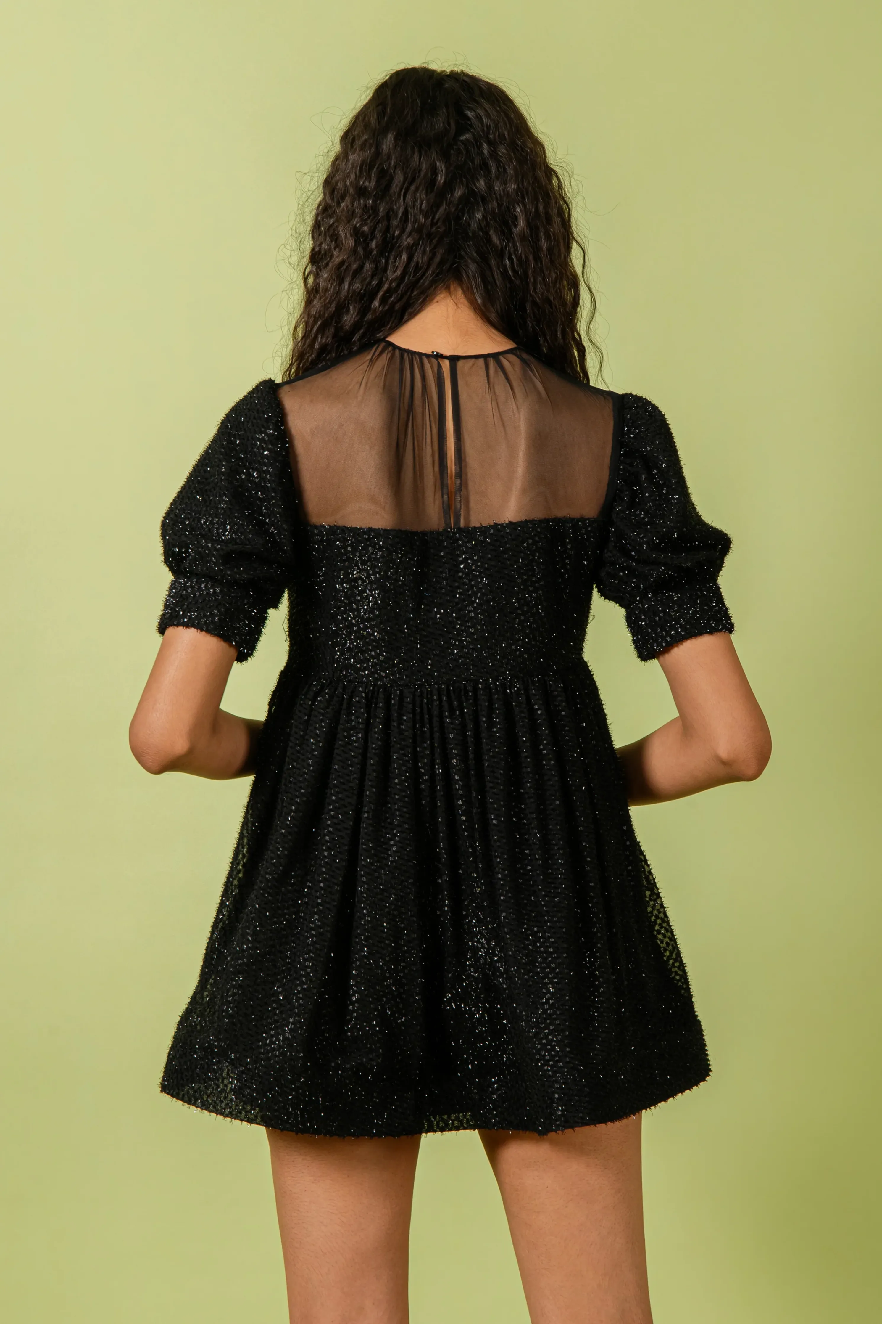 Black Dotted Embellished Mini Dress