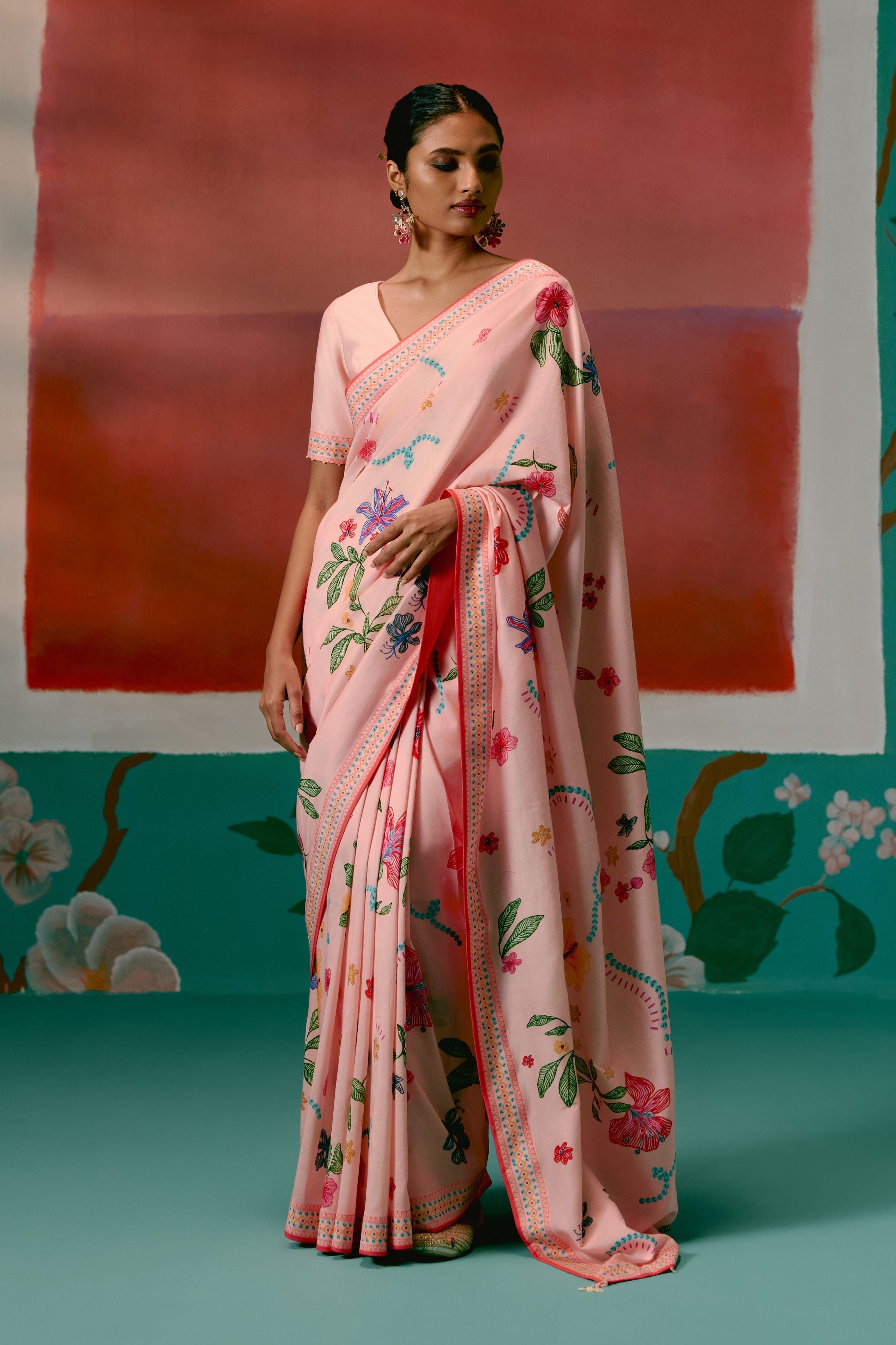 Dusty Pink Floral Saree