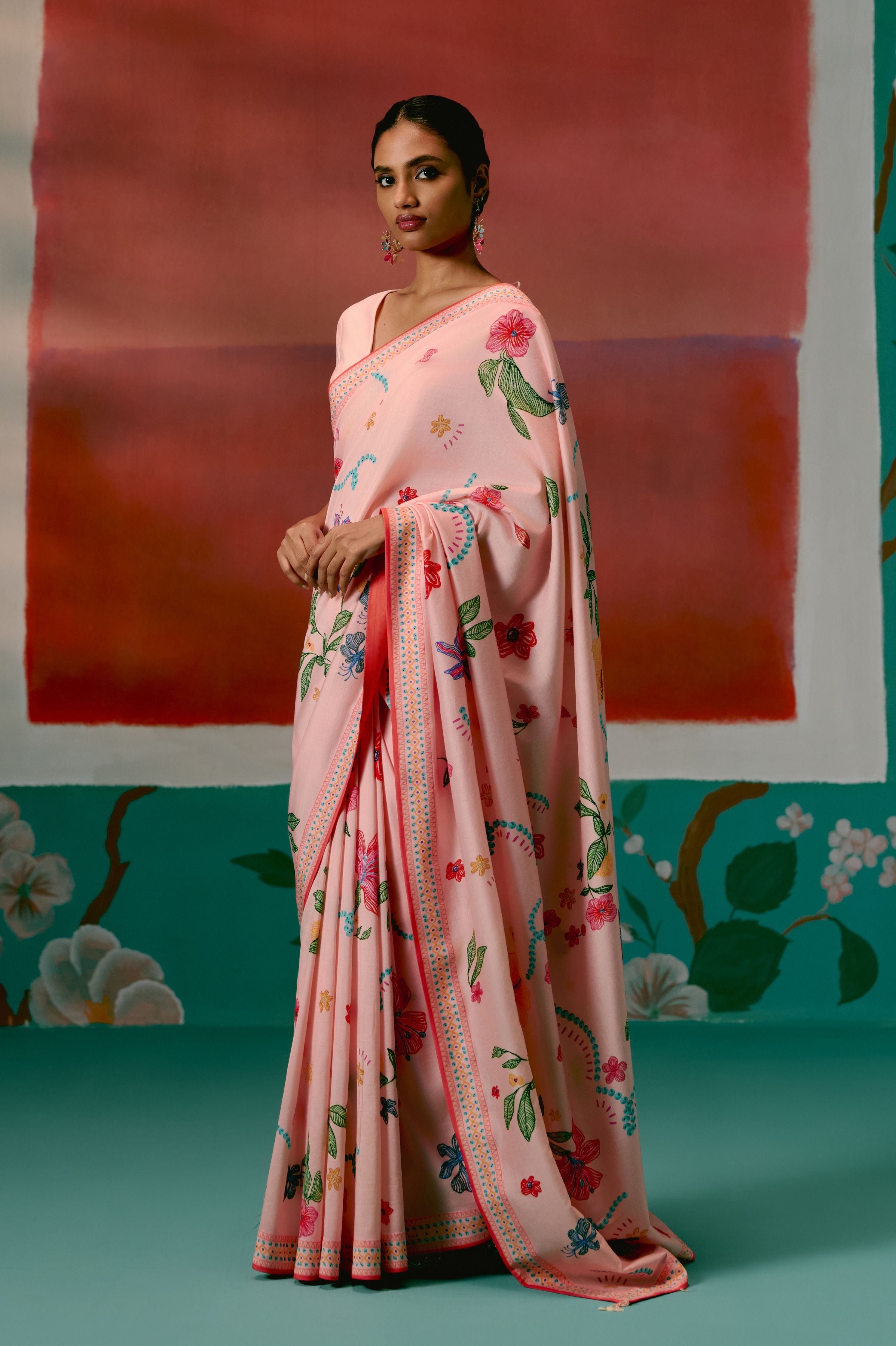 Dusty Pink Floral Saree