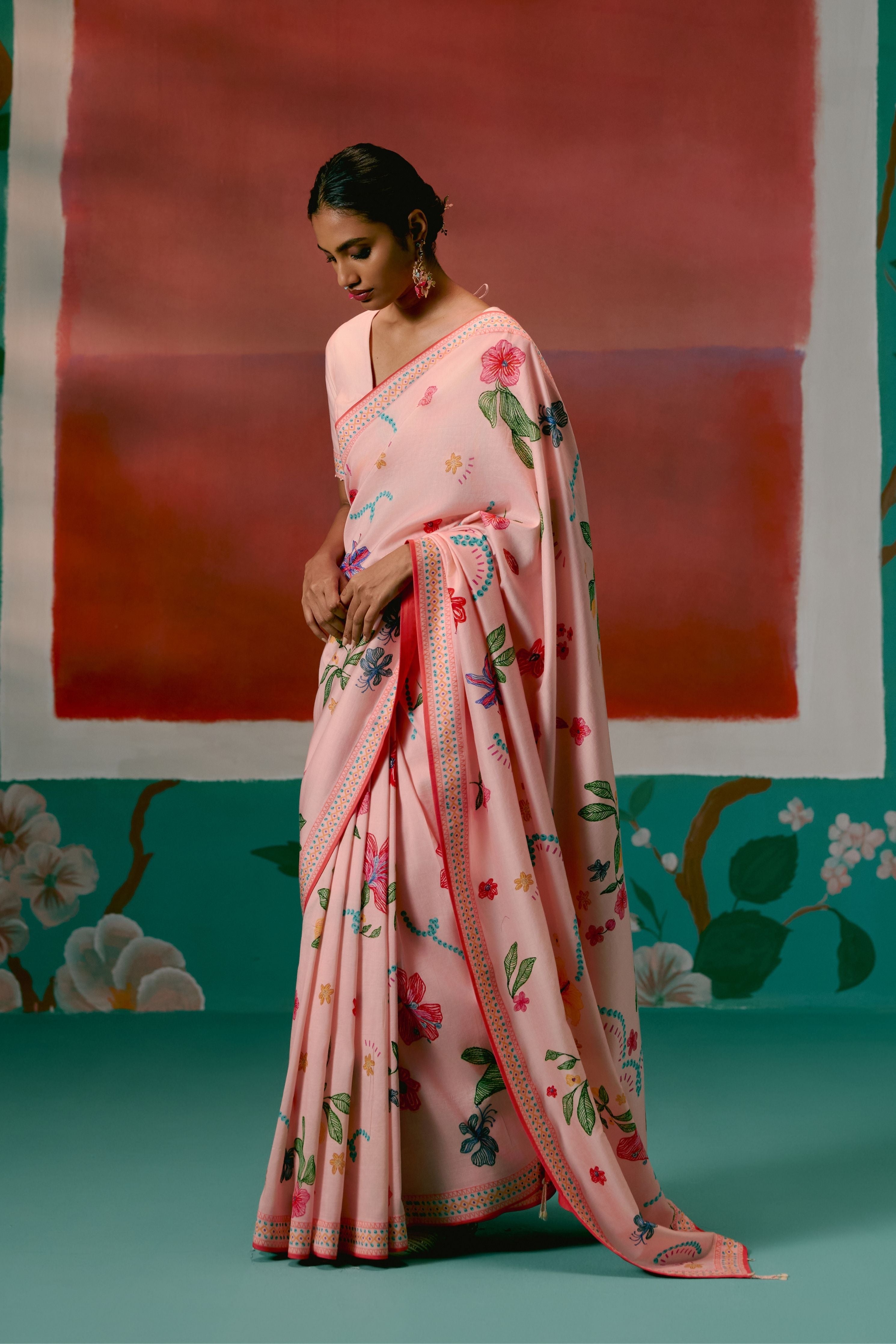 Dusty Pink Floral Saree
