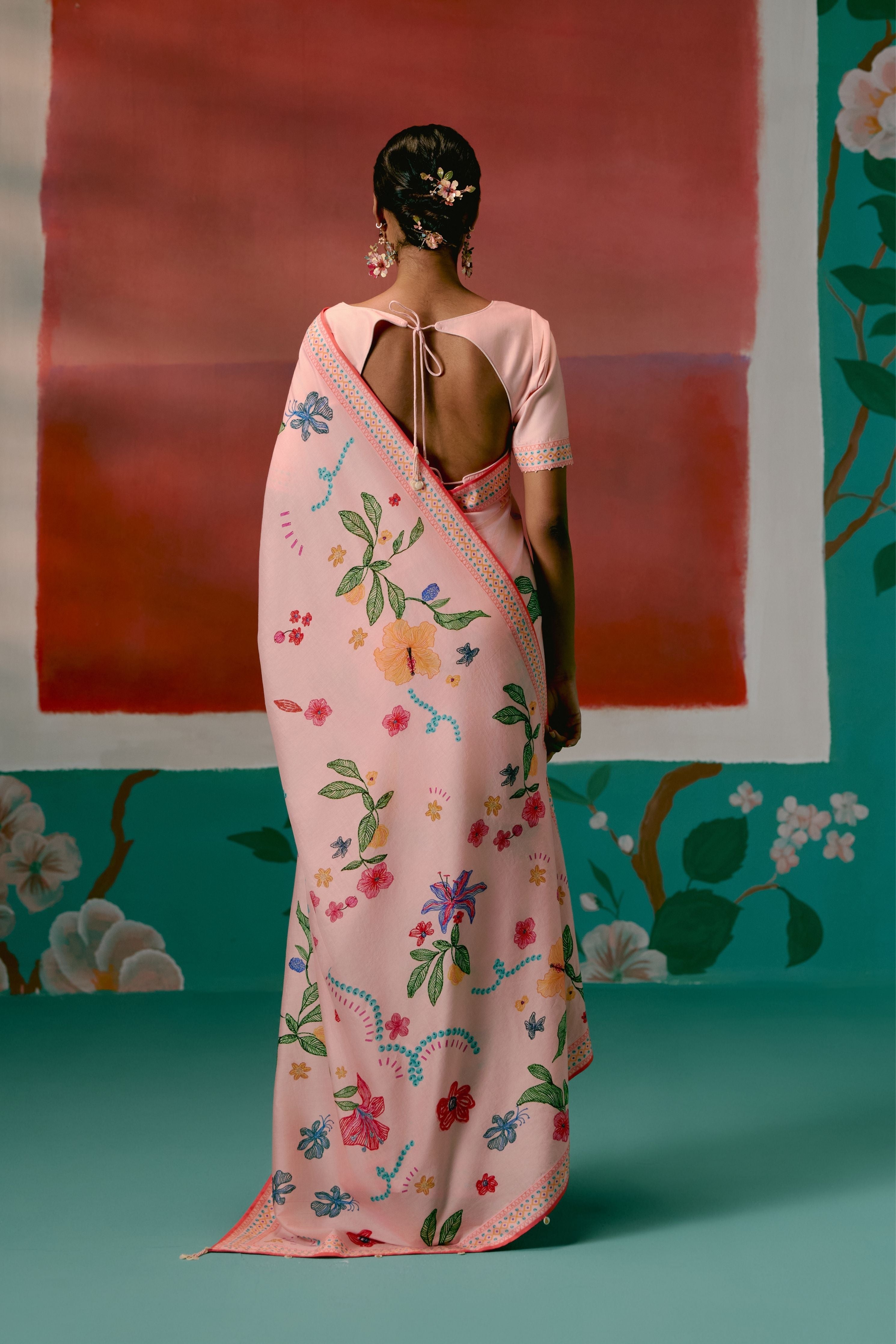 Dusty Pink Floral Saree