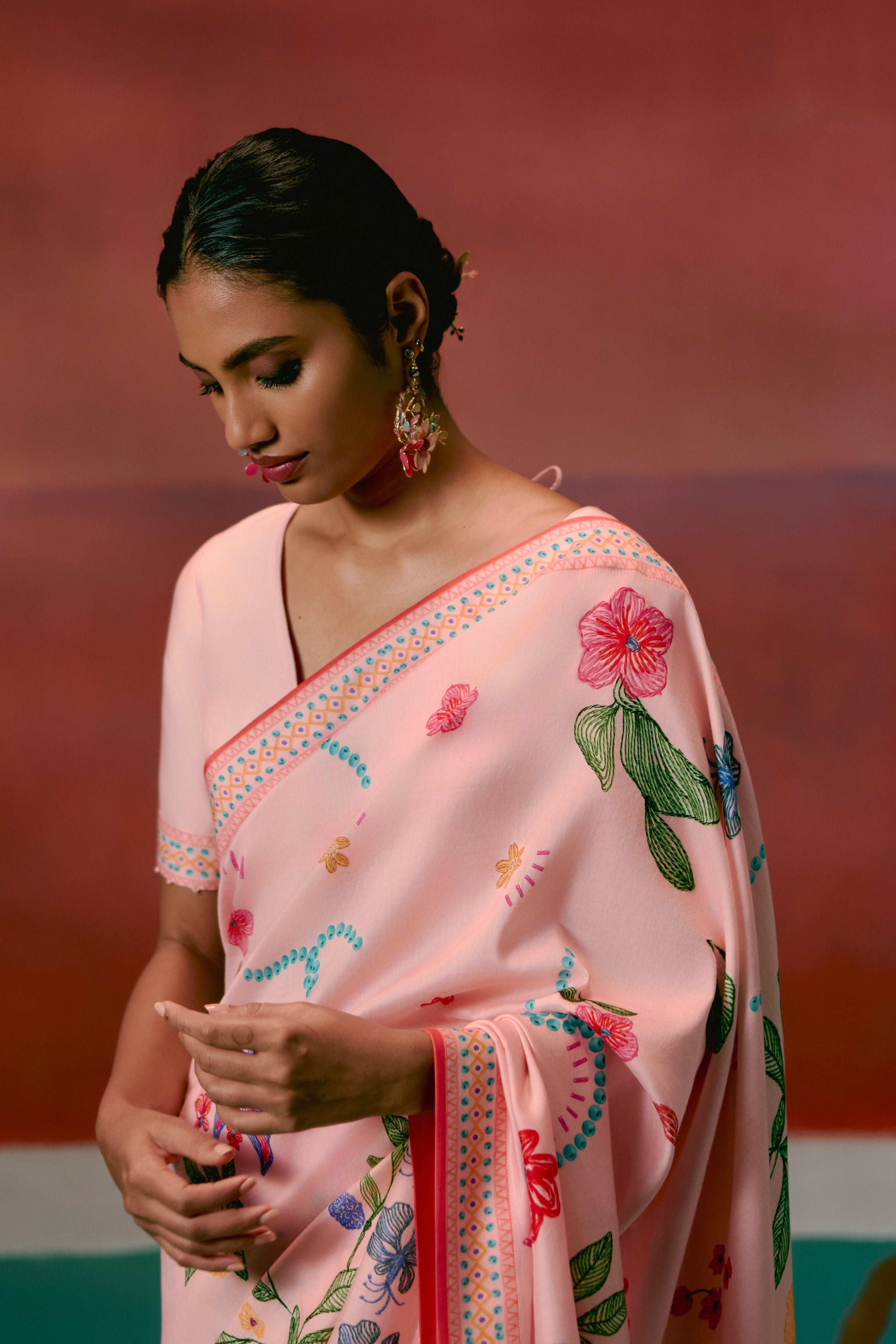 Dusty Pink Floral Saree