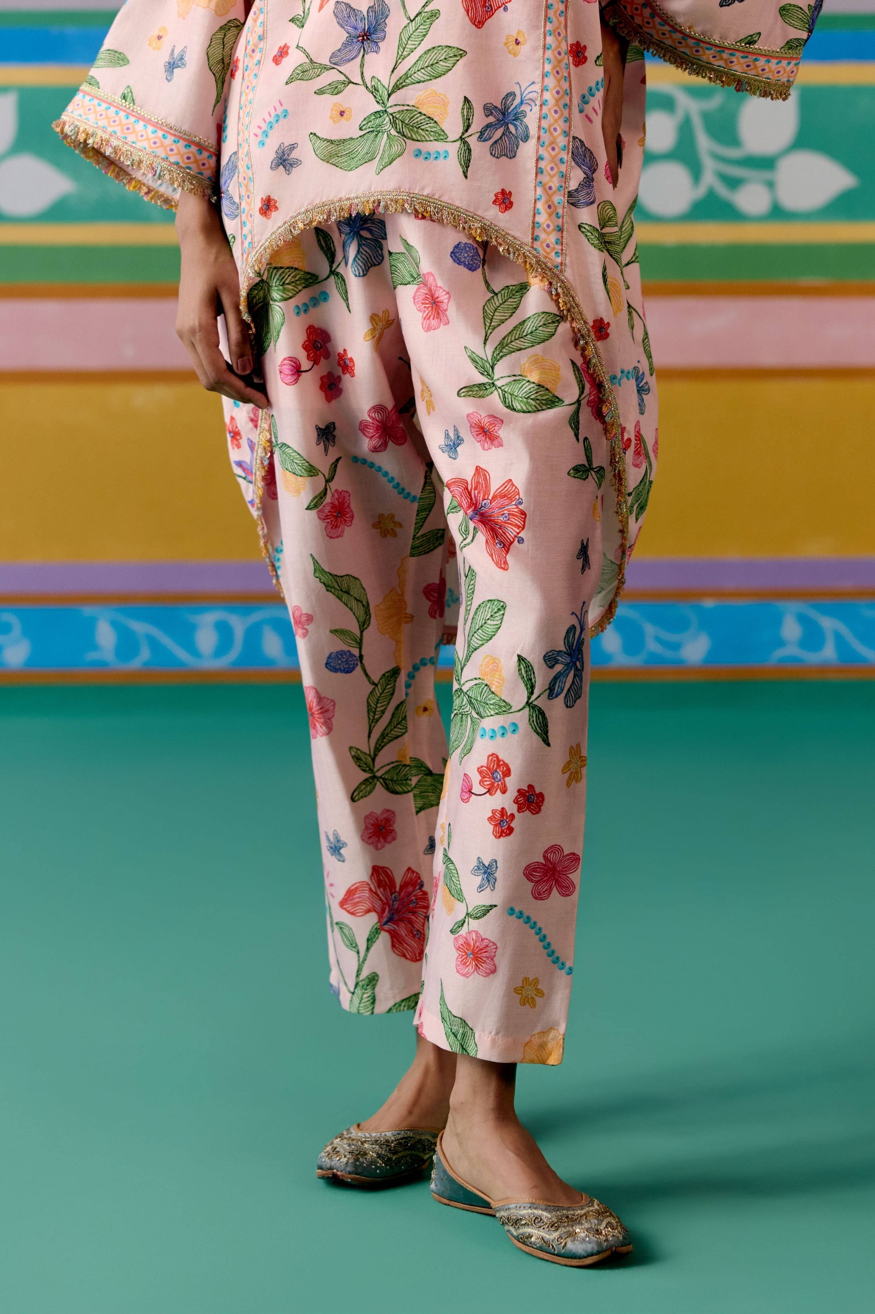 Dusty Pink Floral Short Kaftan Set