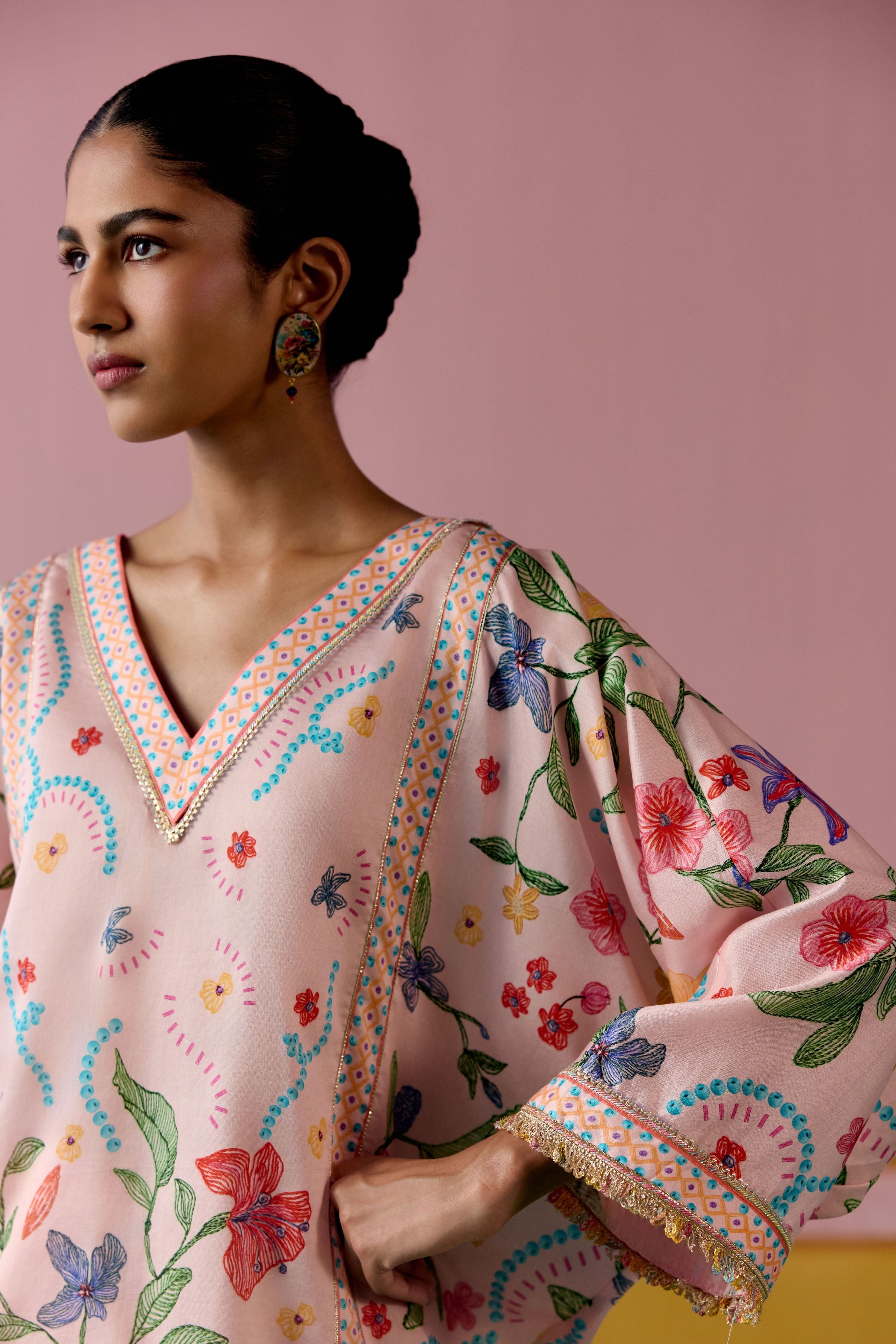 Dusty Pink Floral Short Kaftan Set