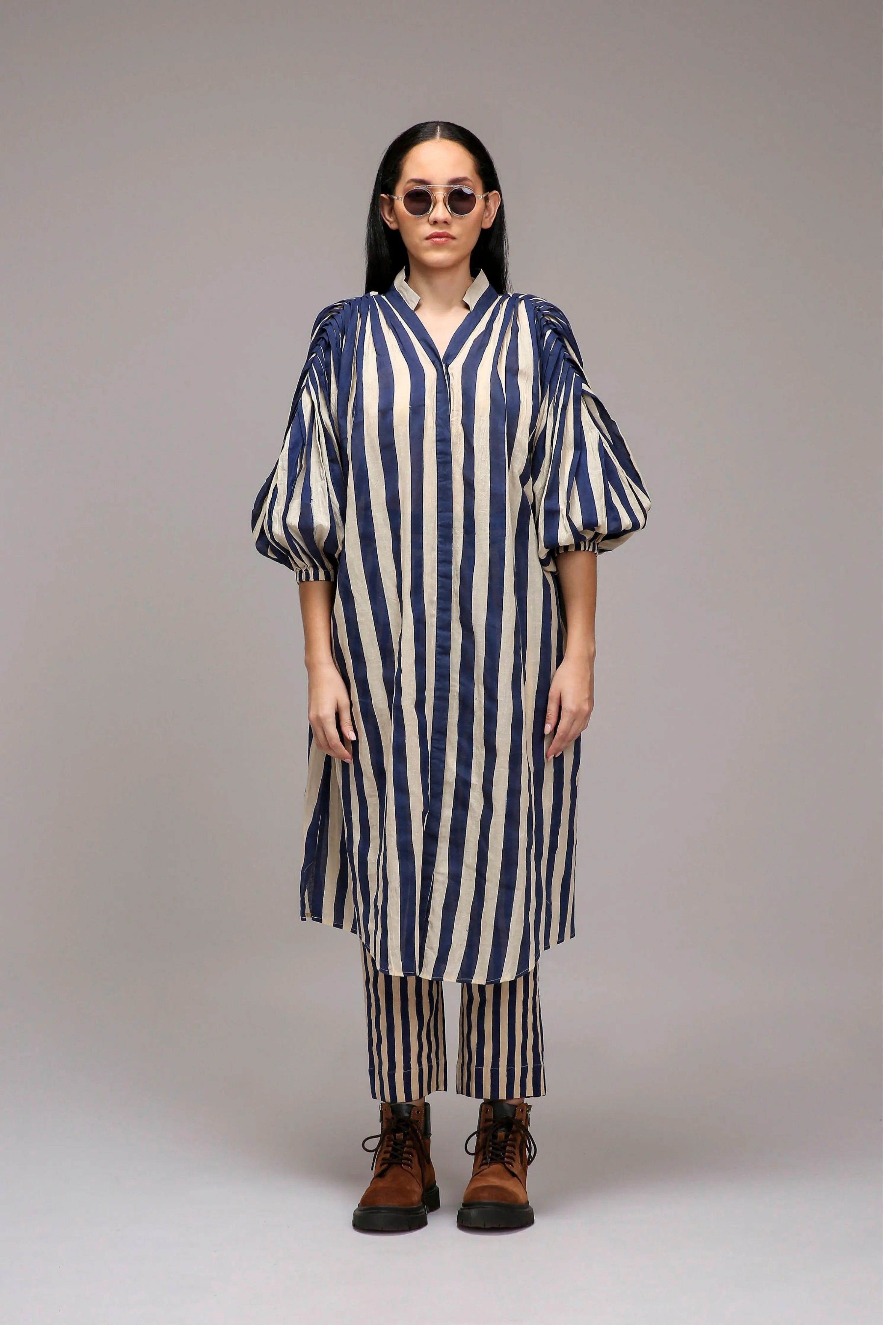 Egg-Shell Blue Striped Baha Tunic Set