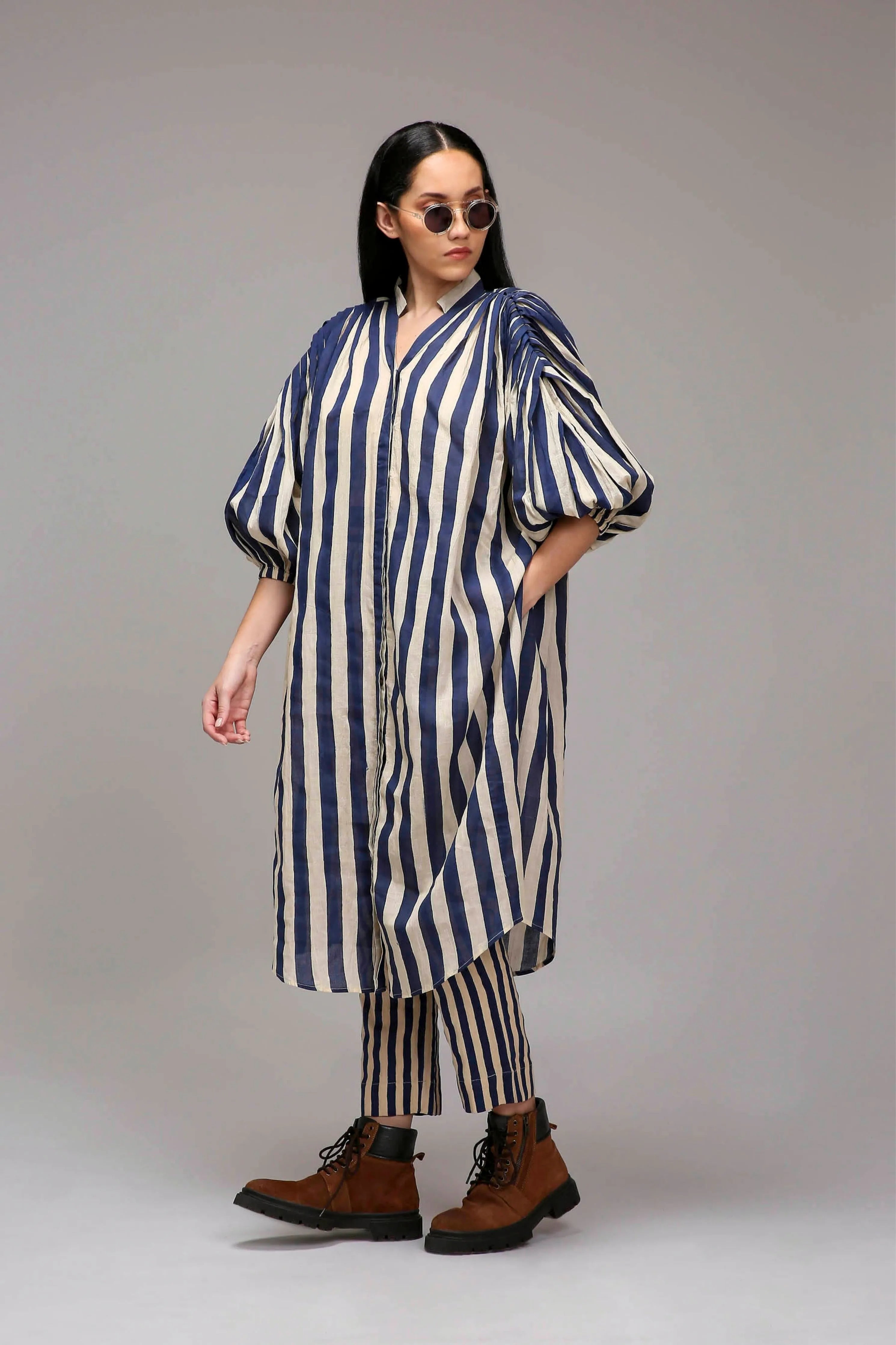 Egg-Shell Blue Striped Baha Tunic Set