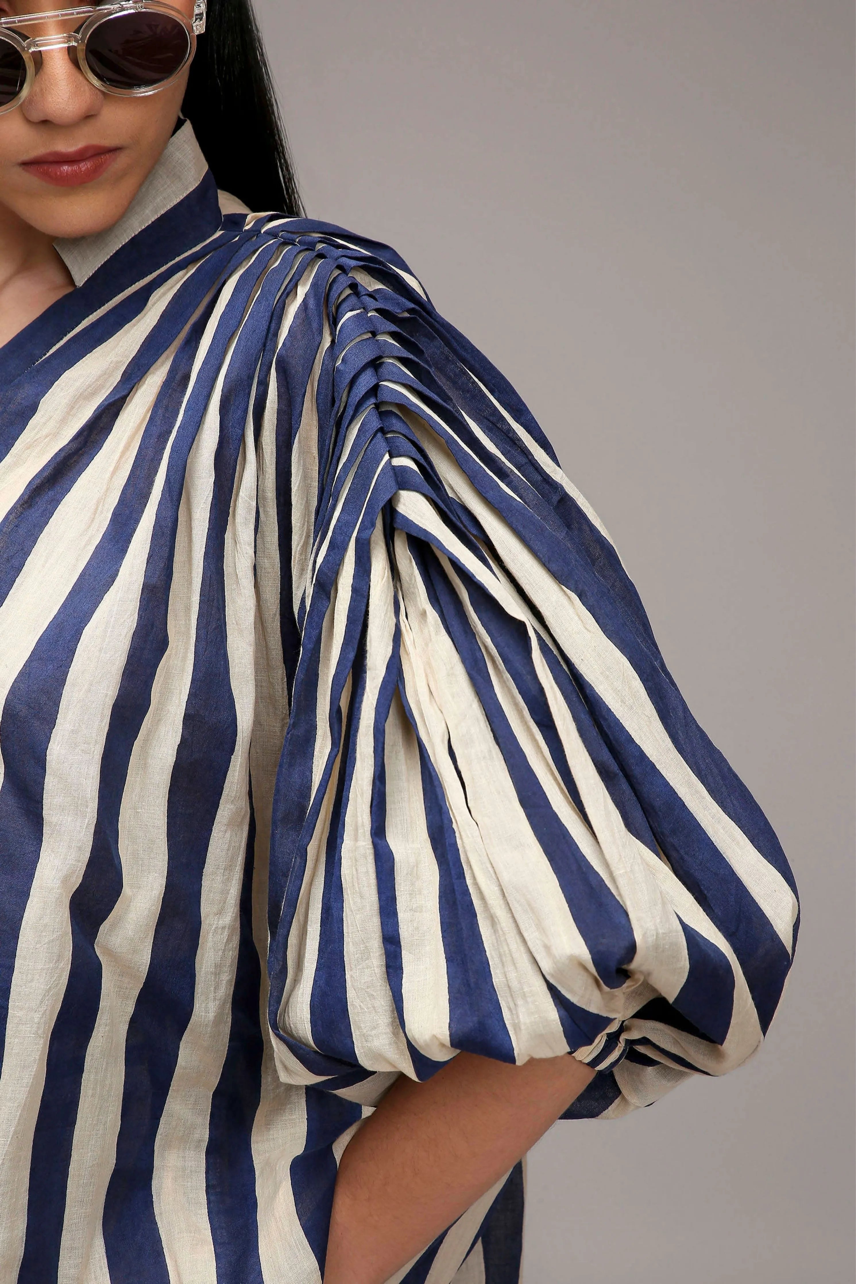 Egg-Shell Blue Striped Baha Tunic Set