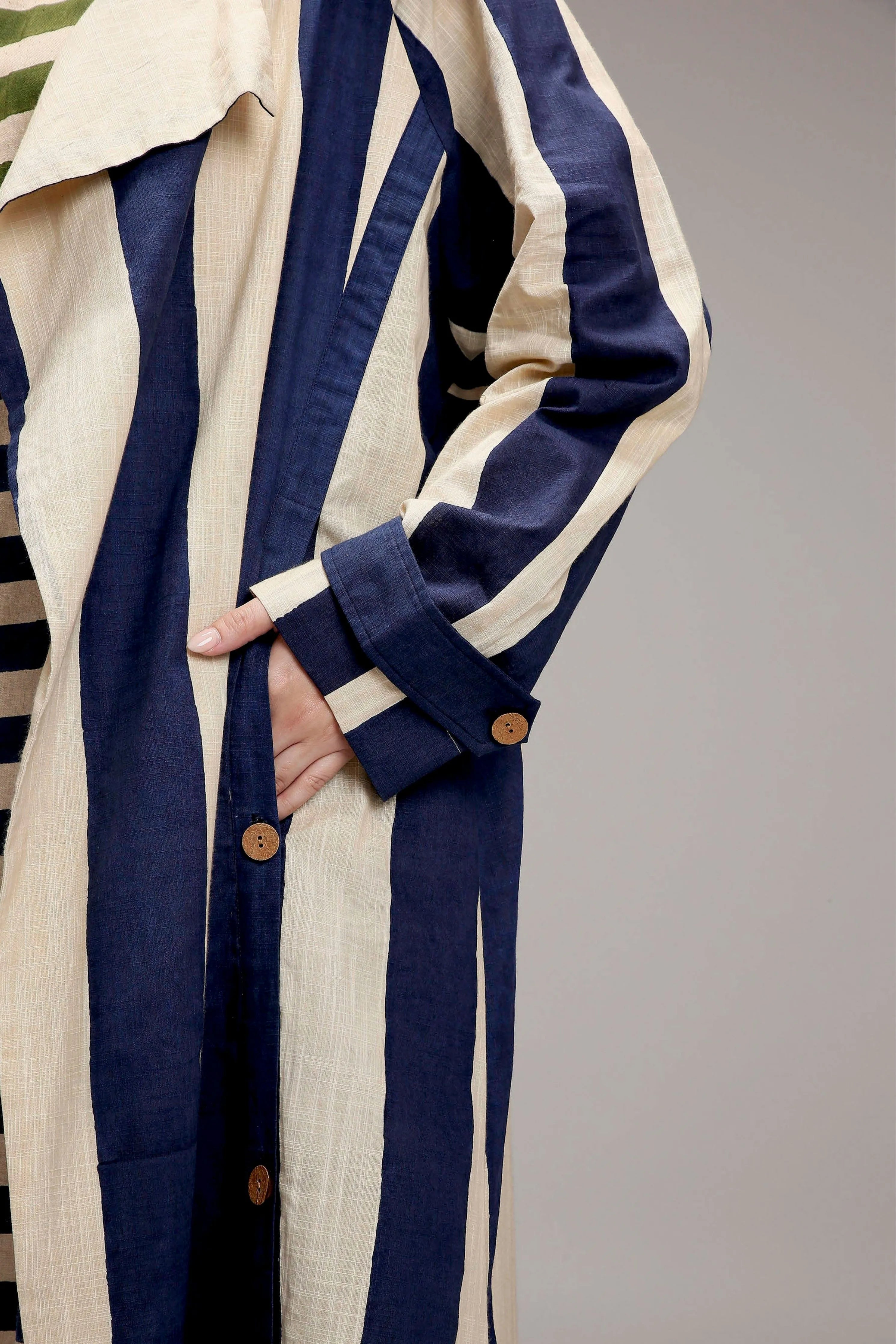 Egg-Shell Blue & Green Dual Stripe Dress Jacket Set