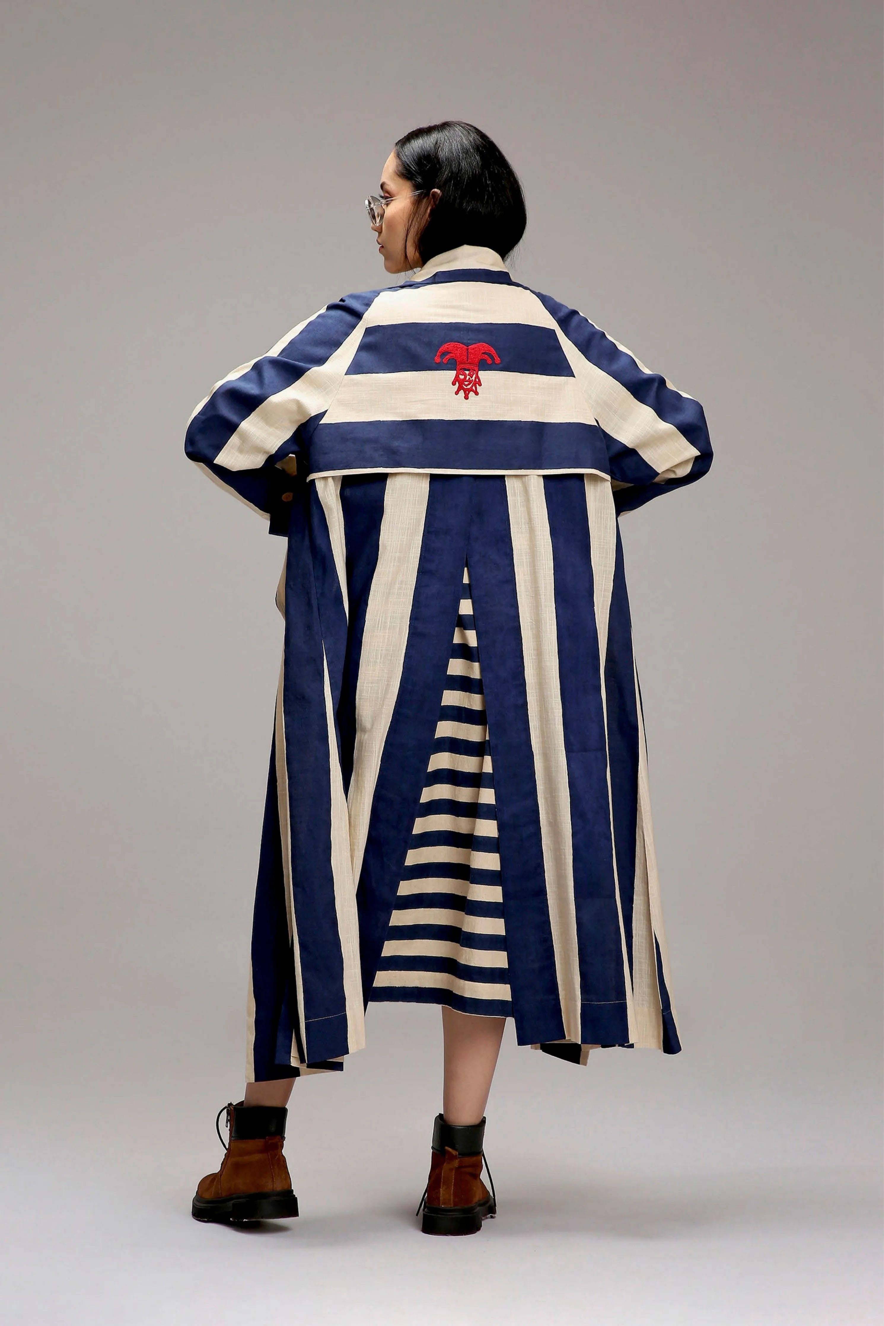 Egg-Shell Blue & Green Dual Stripe Dress Jacket Set