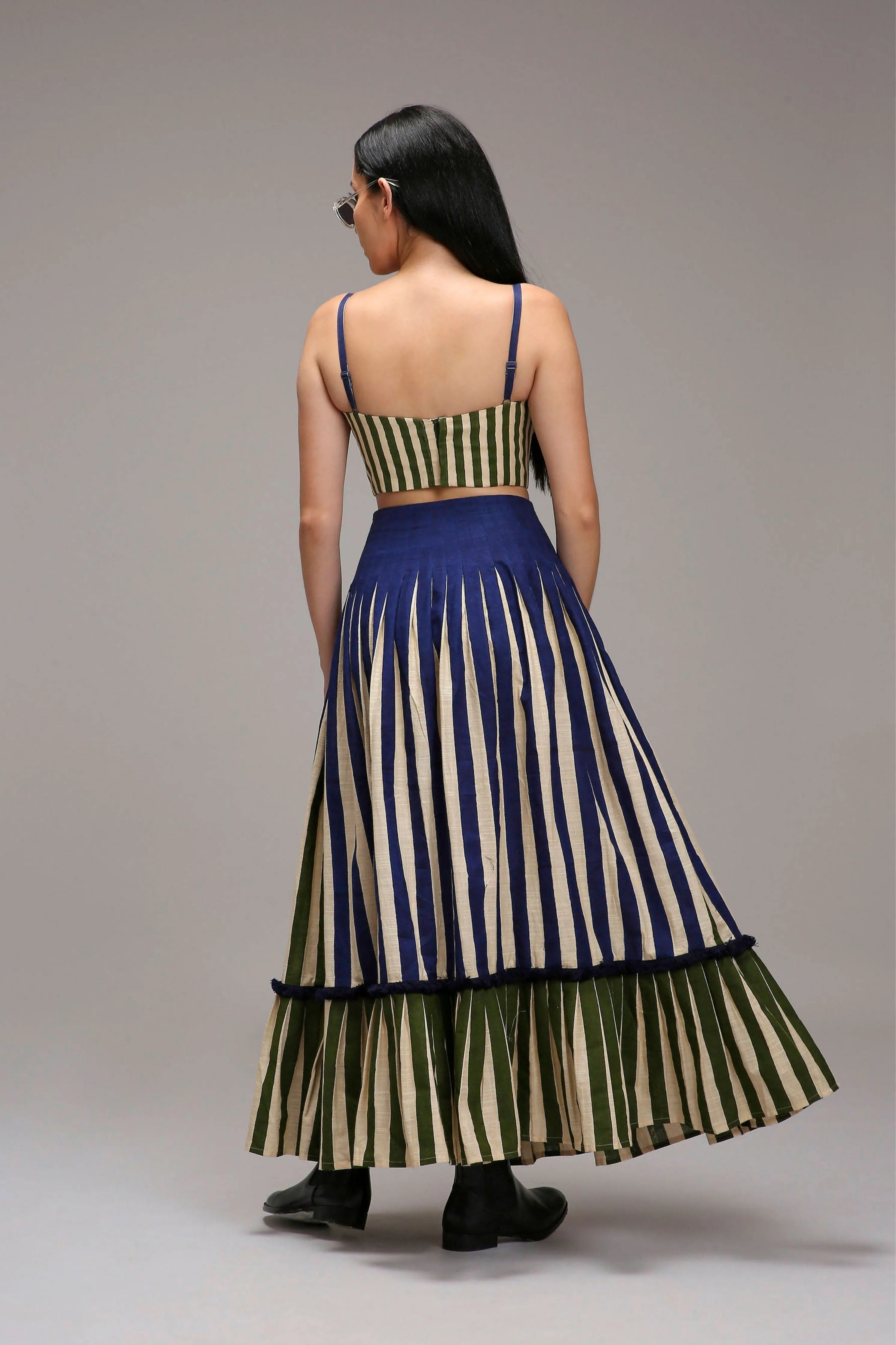 Egg-Shell Corset & Dual Striped Skirt Set