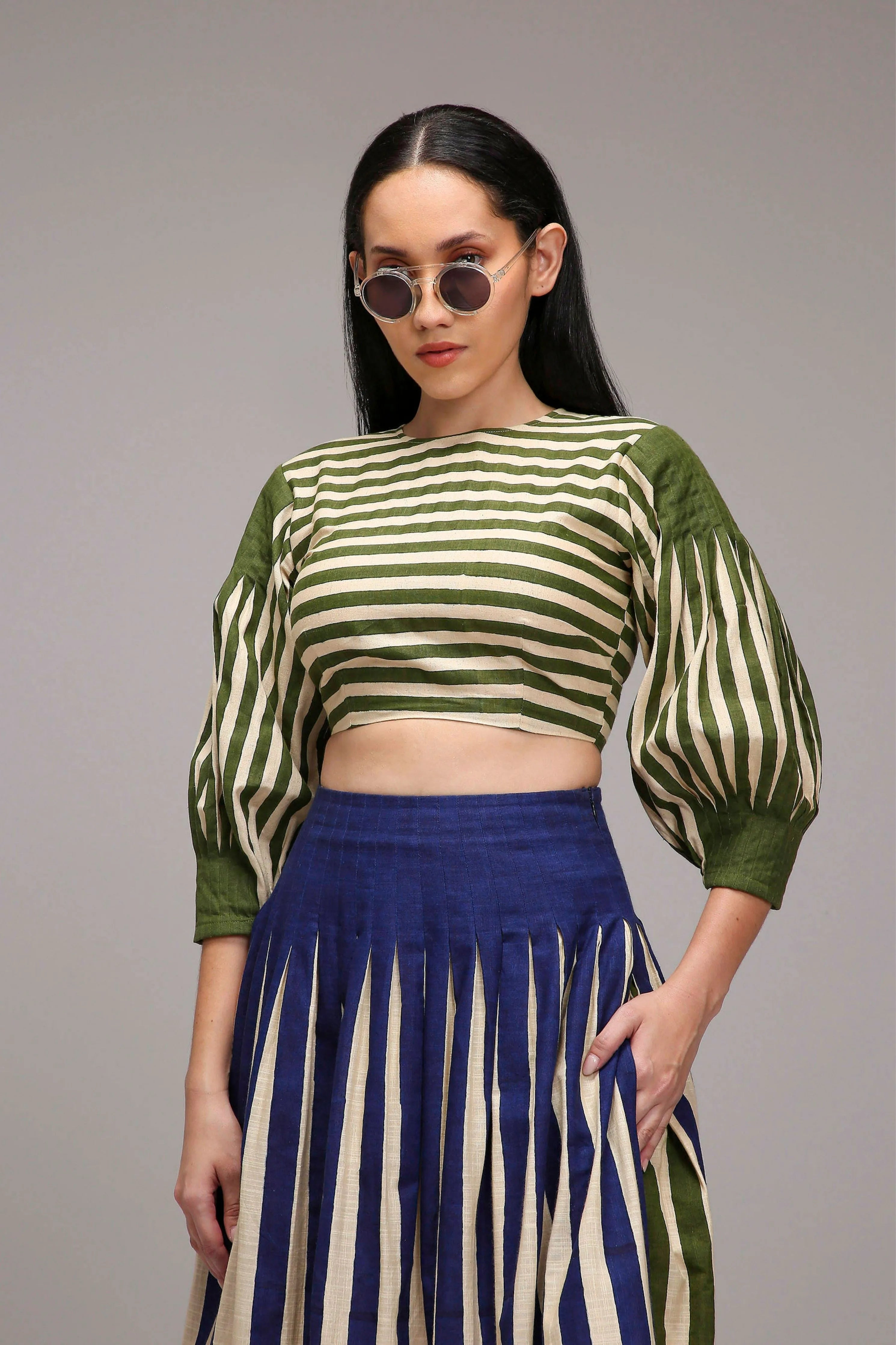 Egg-Shell Striped Crop Top & Skirt Set