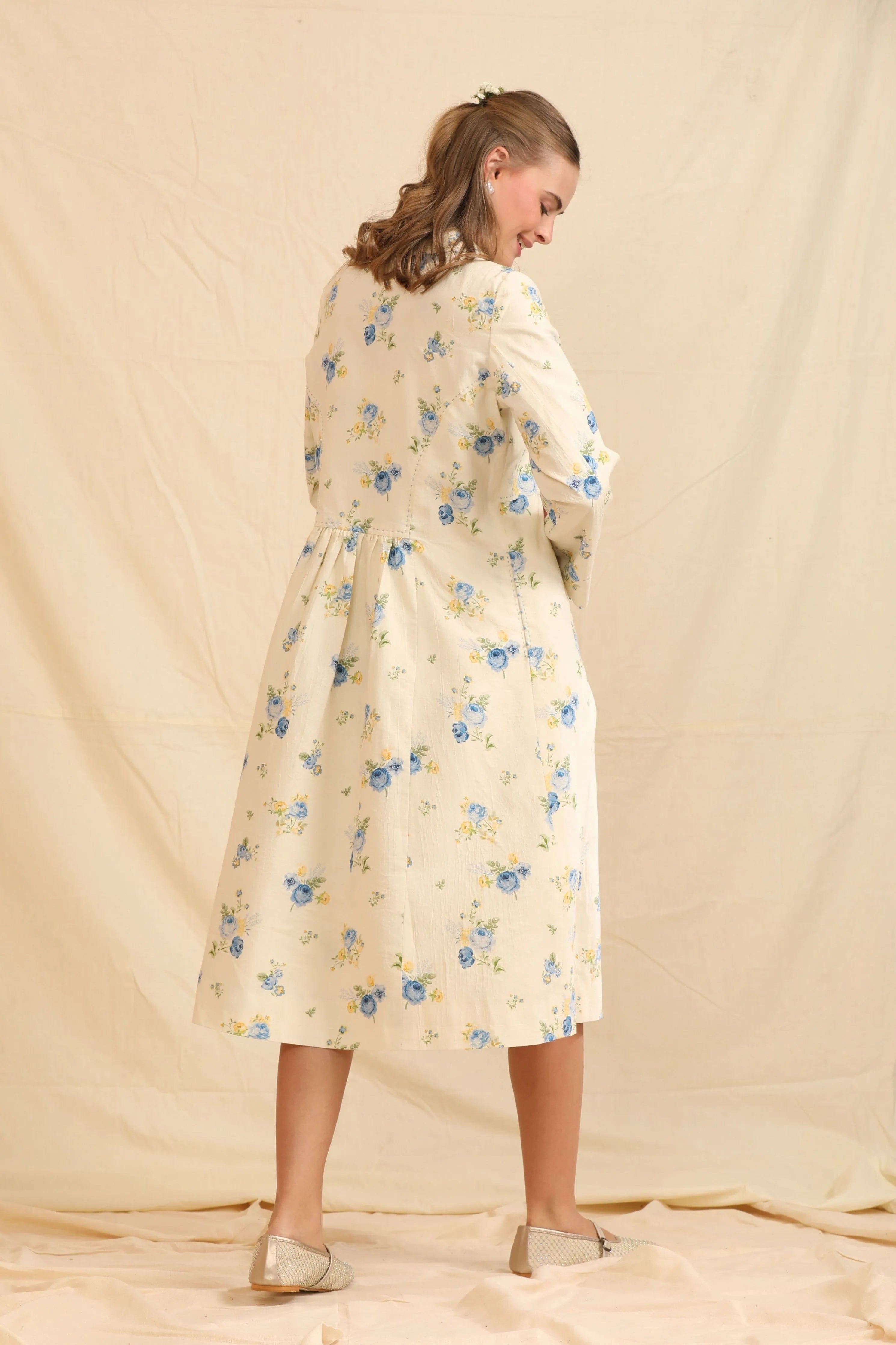 Blue White Hand Woven Cotton Silk Jacket
