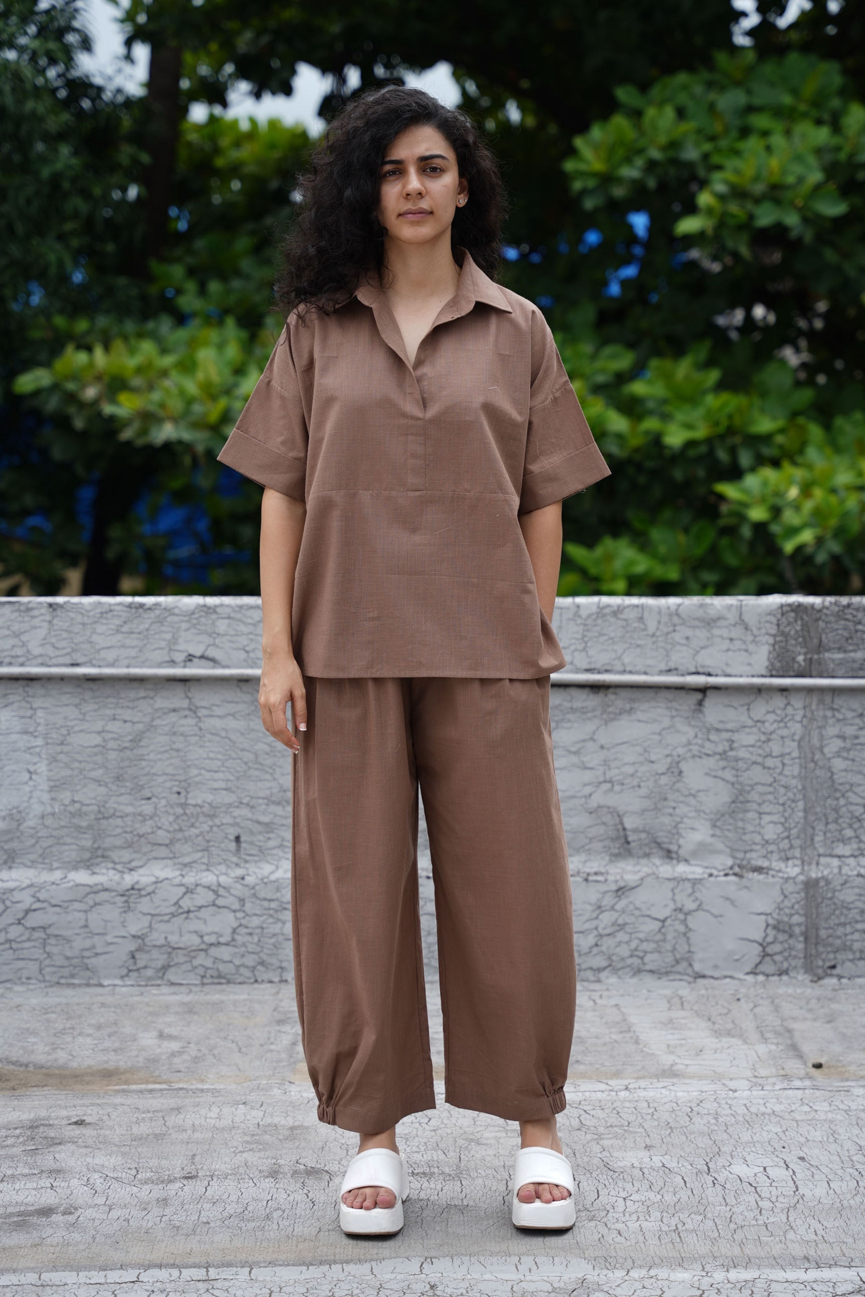 Beige Ekin Shirt & Hera Cotton Co-Ord Set