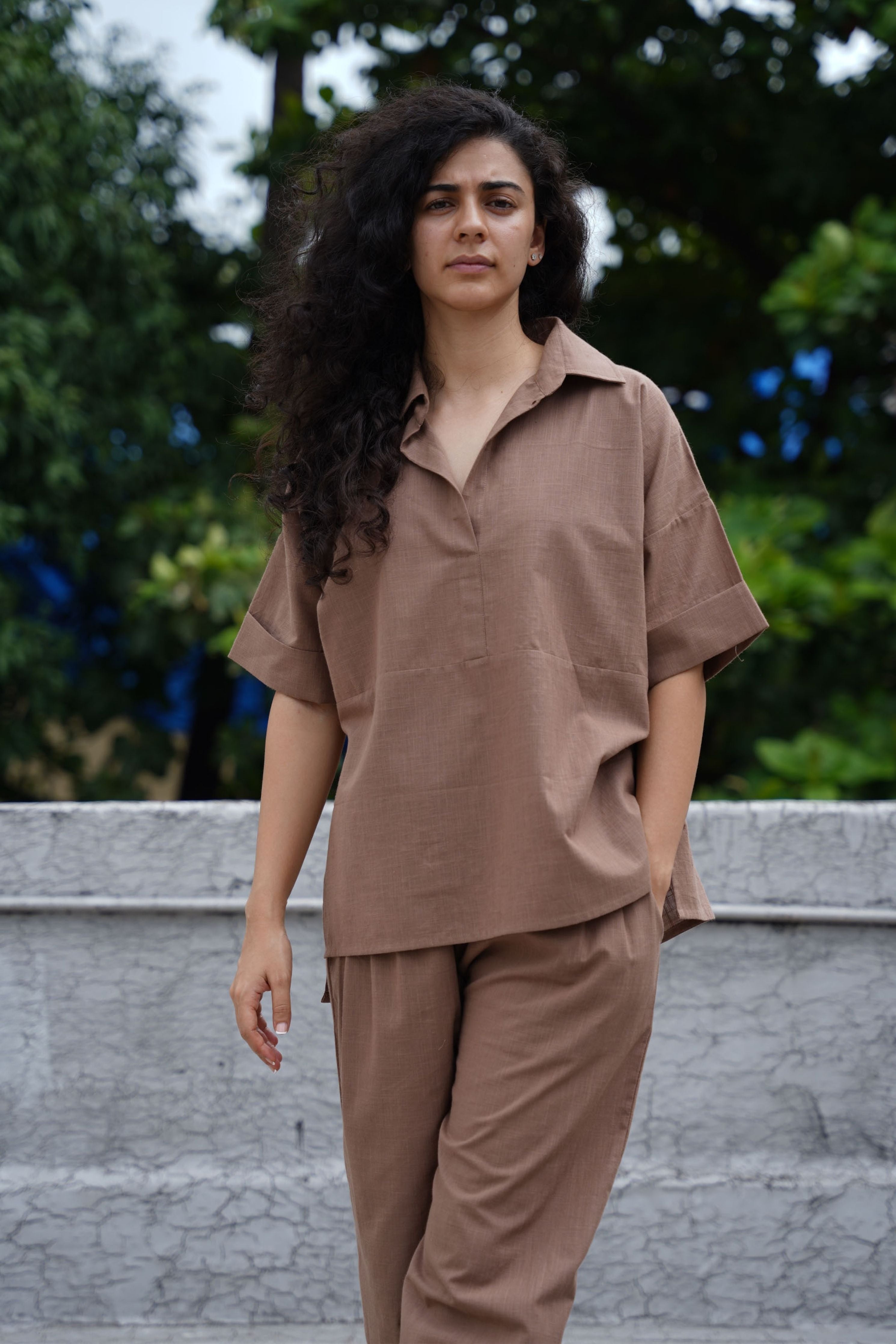 Beige Ekin Shirt & Hera Cotton Co-Ord Set