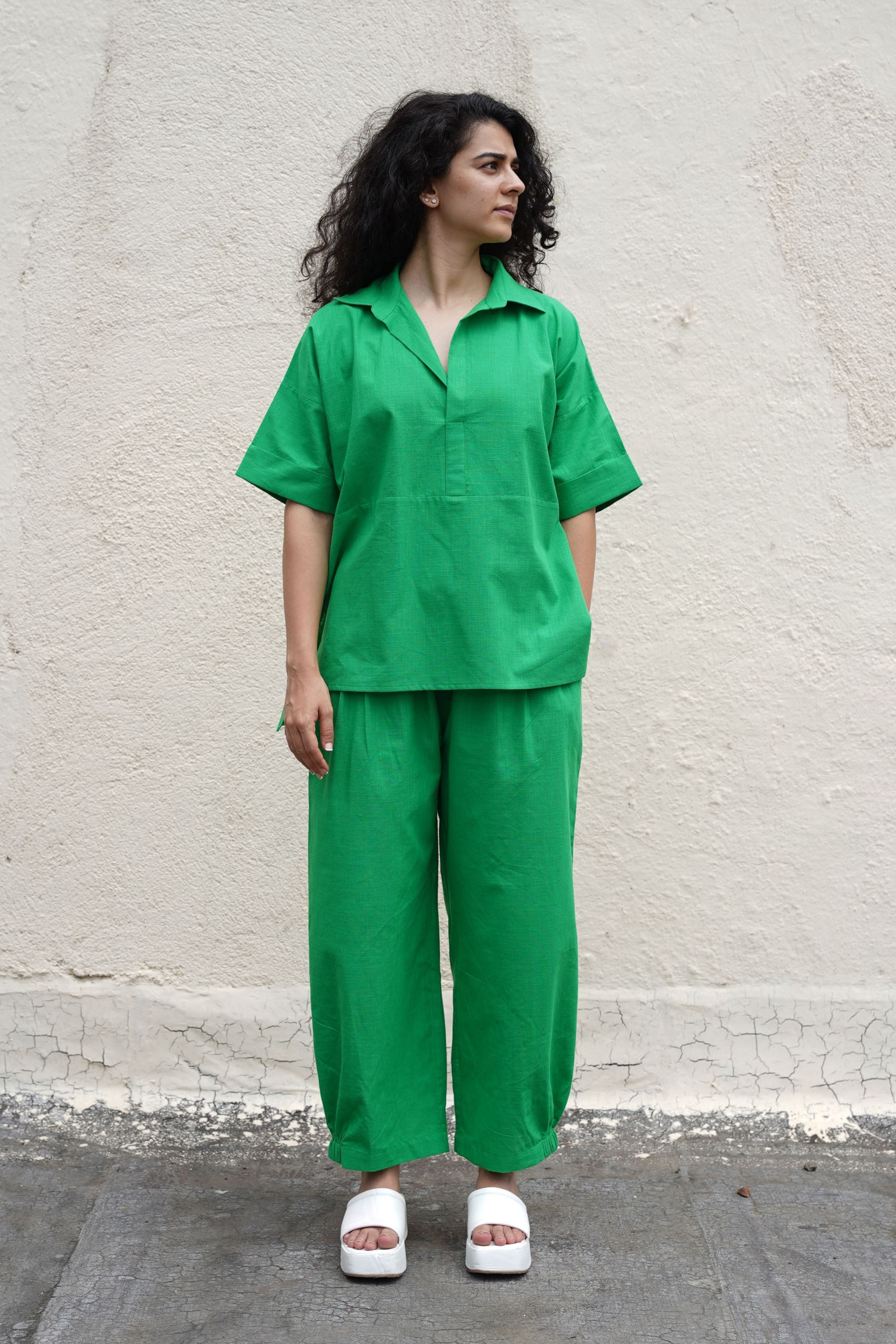 Green Ekin Shirt & Hera Cotton Co-Ord Set