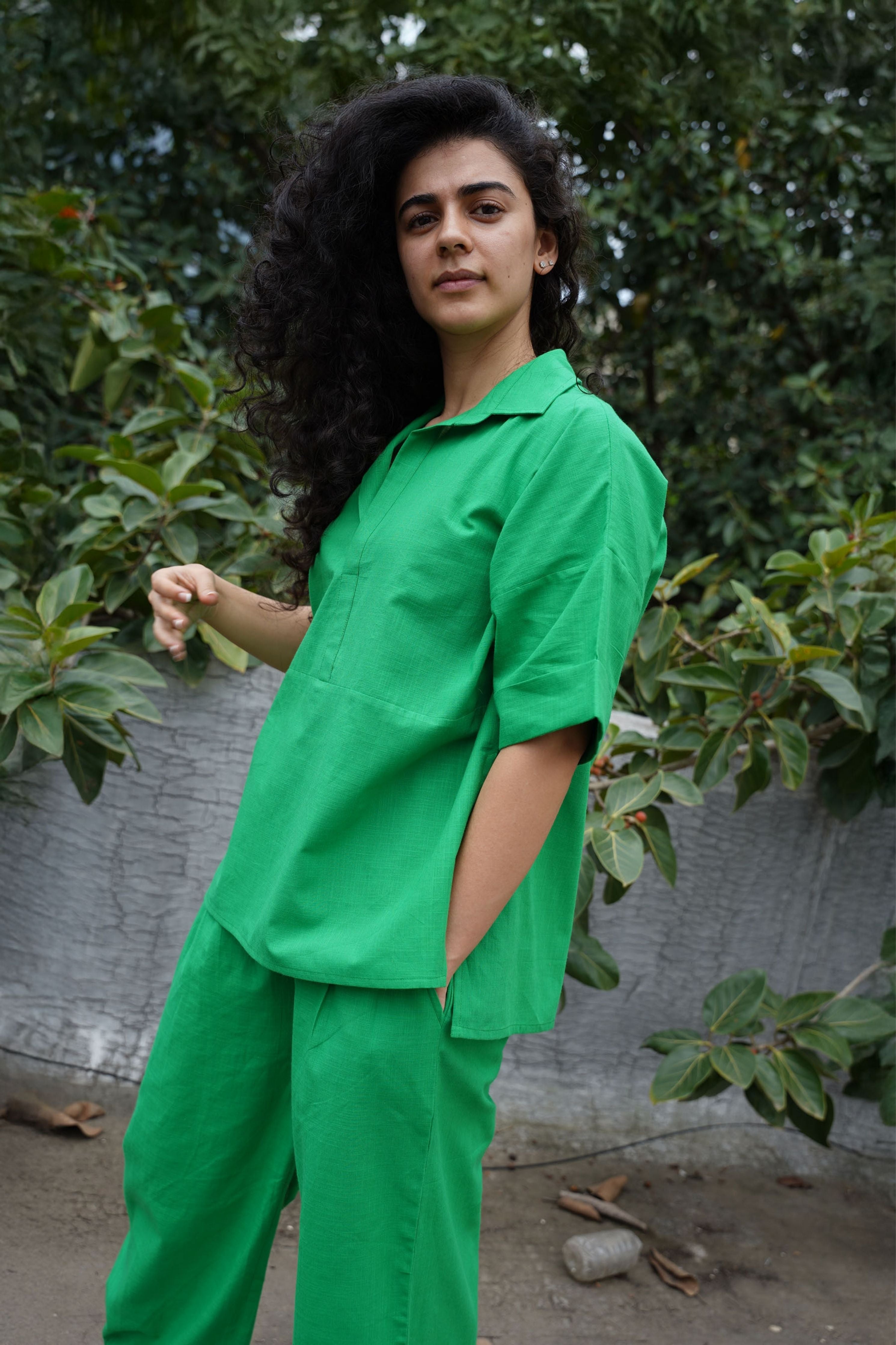 Green Ekin Shirt & Hera Cotton Co-Ord Set