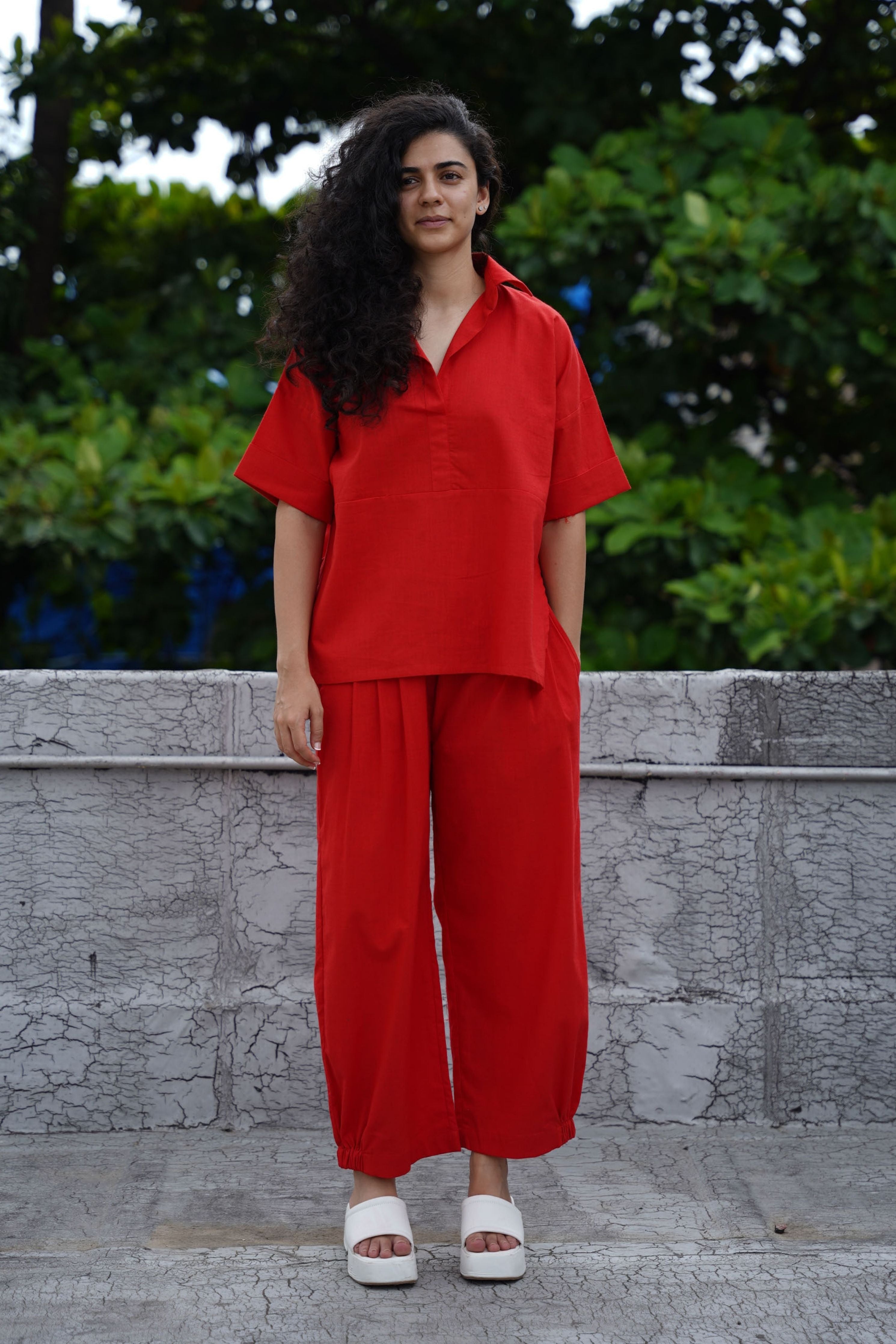 Red Ekin Shirt & Hera Cotton Co-Ord Set