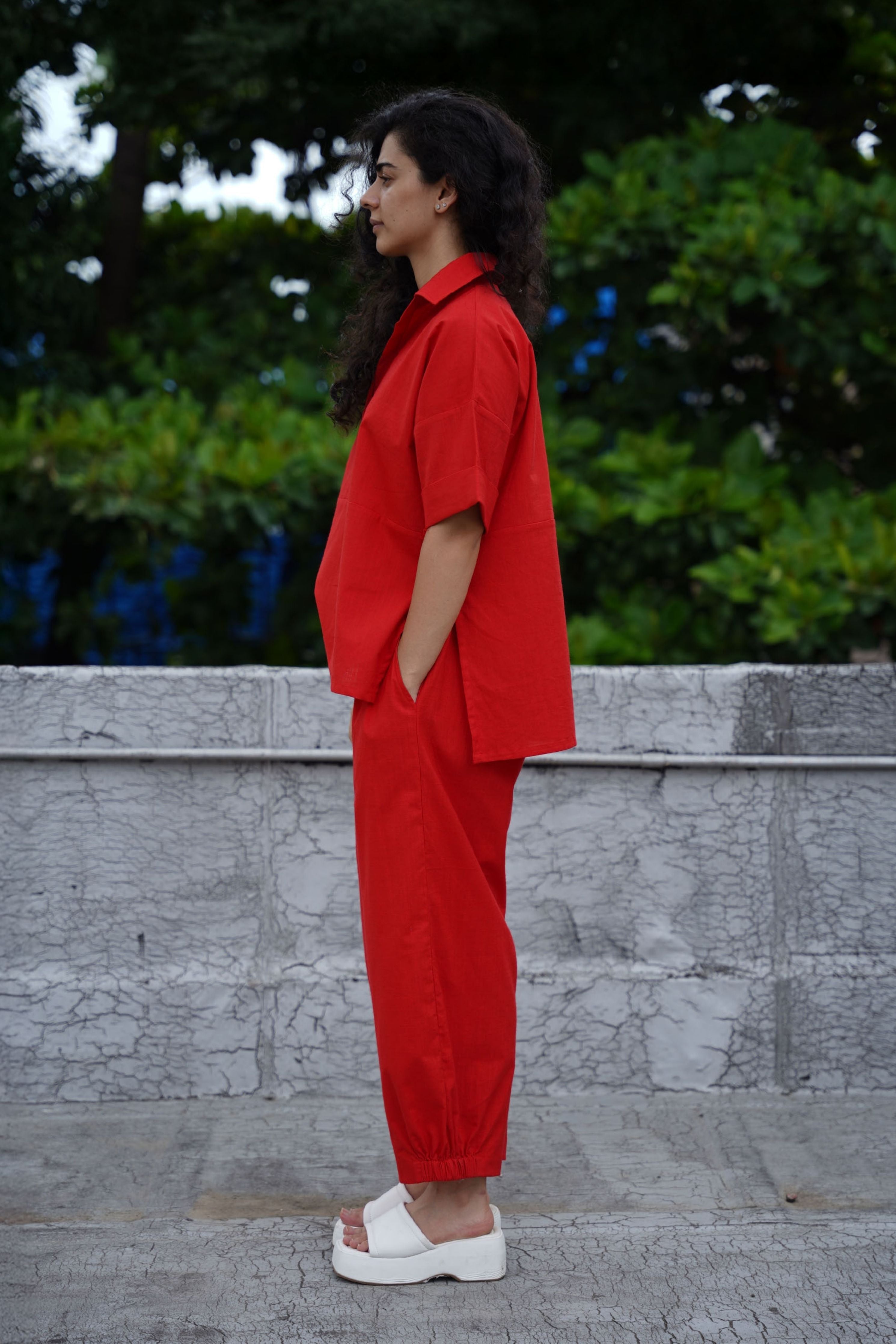 Red Ekin Shirt & Hera Cotton Co-Ord Set