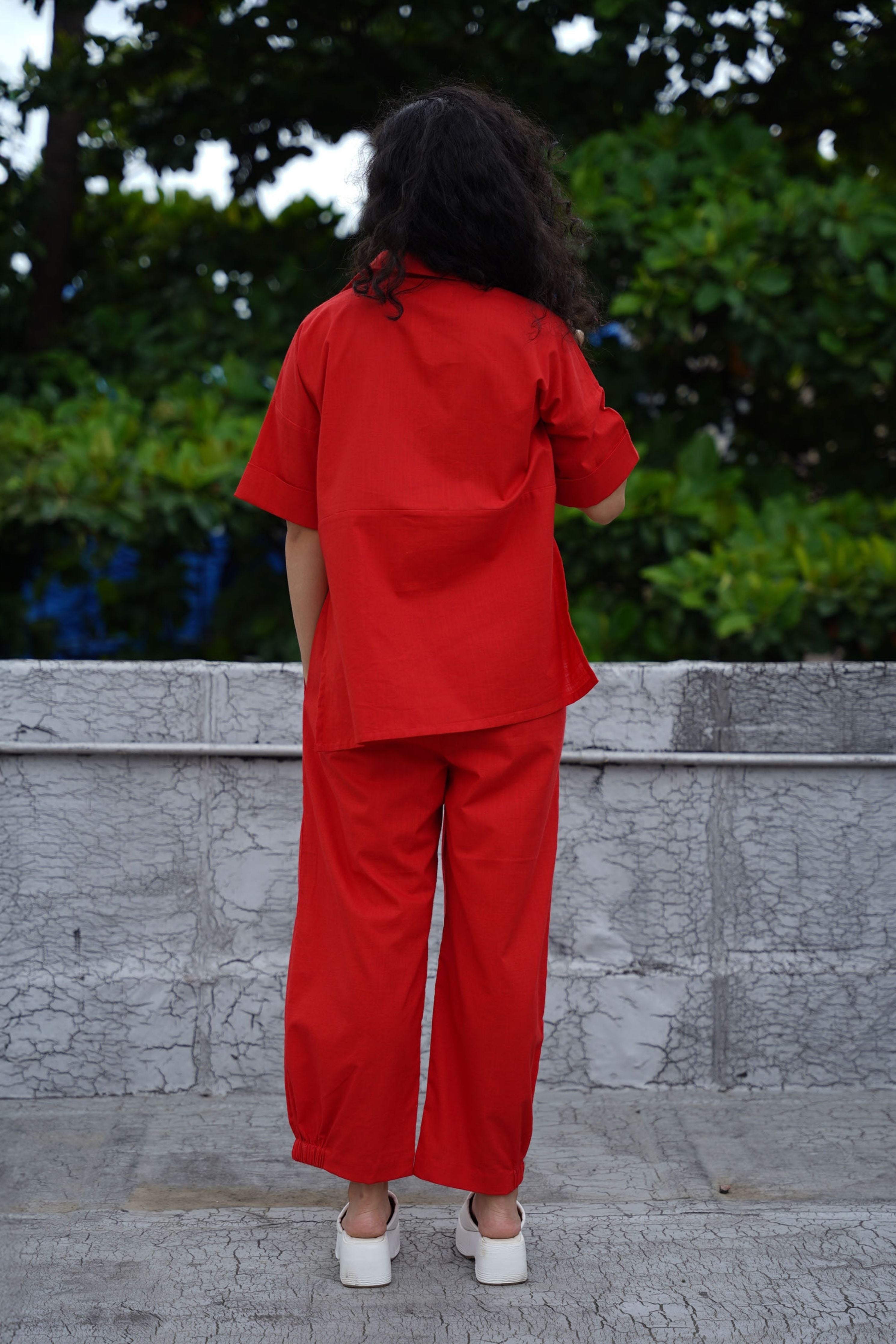 Red Ekin Shirt & Hera Cotton Co-Ord Set