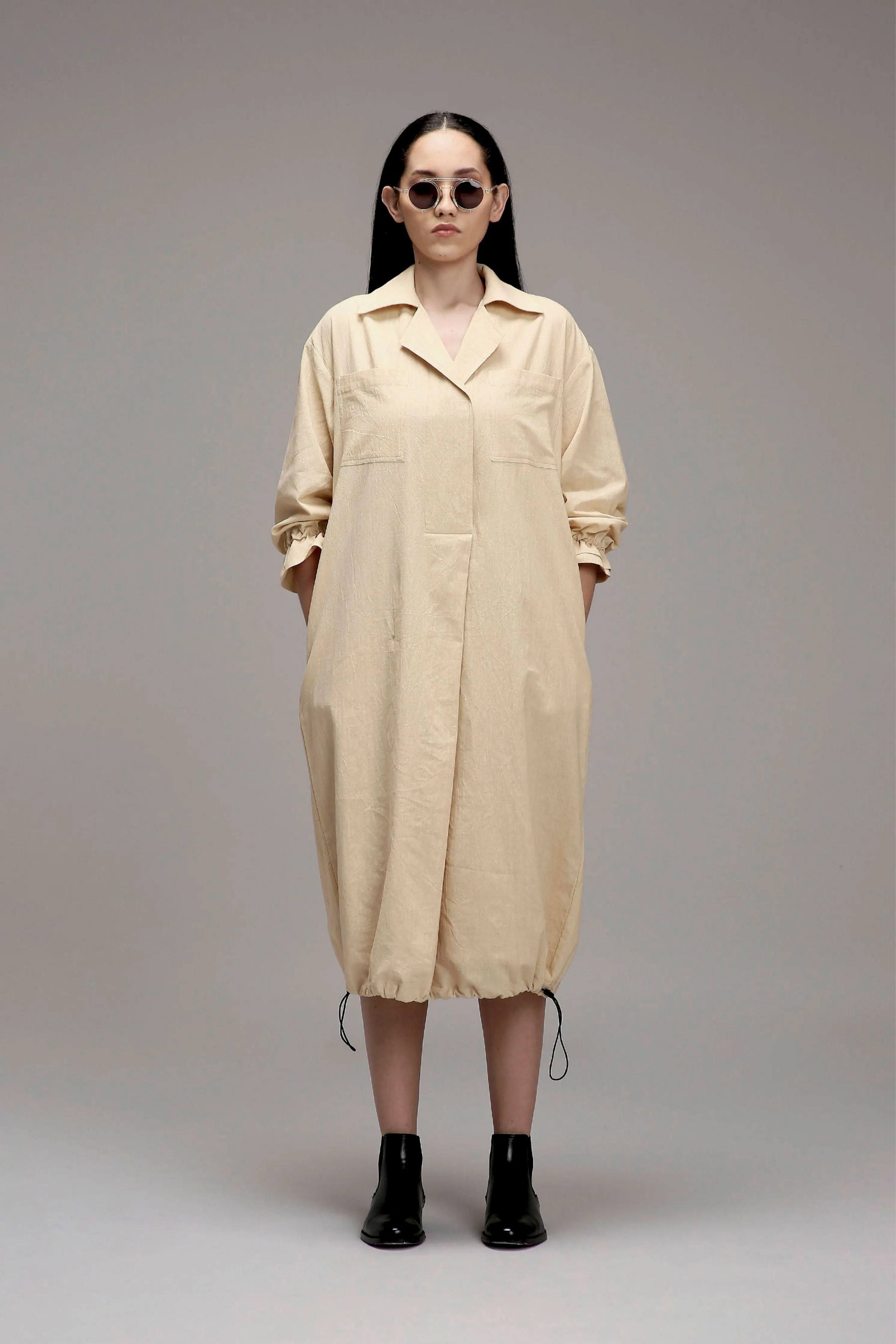 Egg-Shell Elasticated Shirt Dress