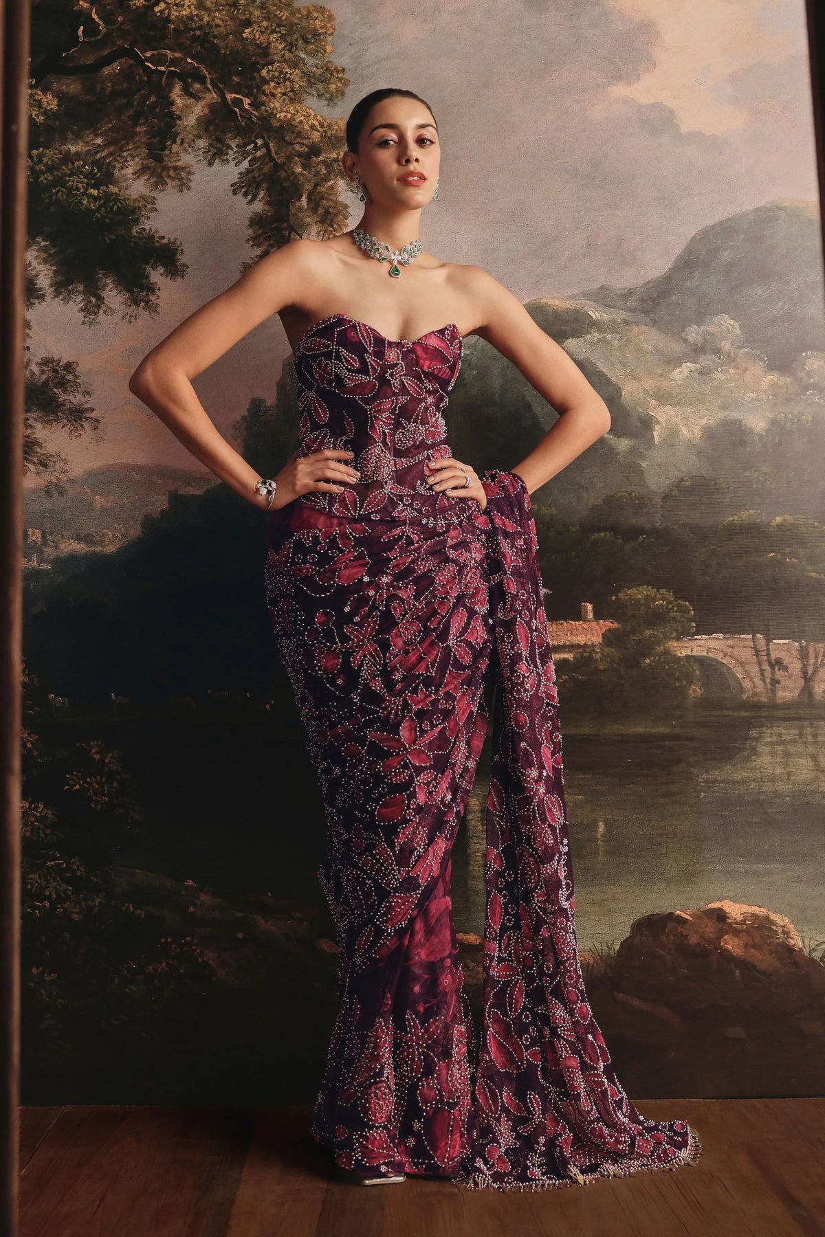 Maroon Printed Saree