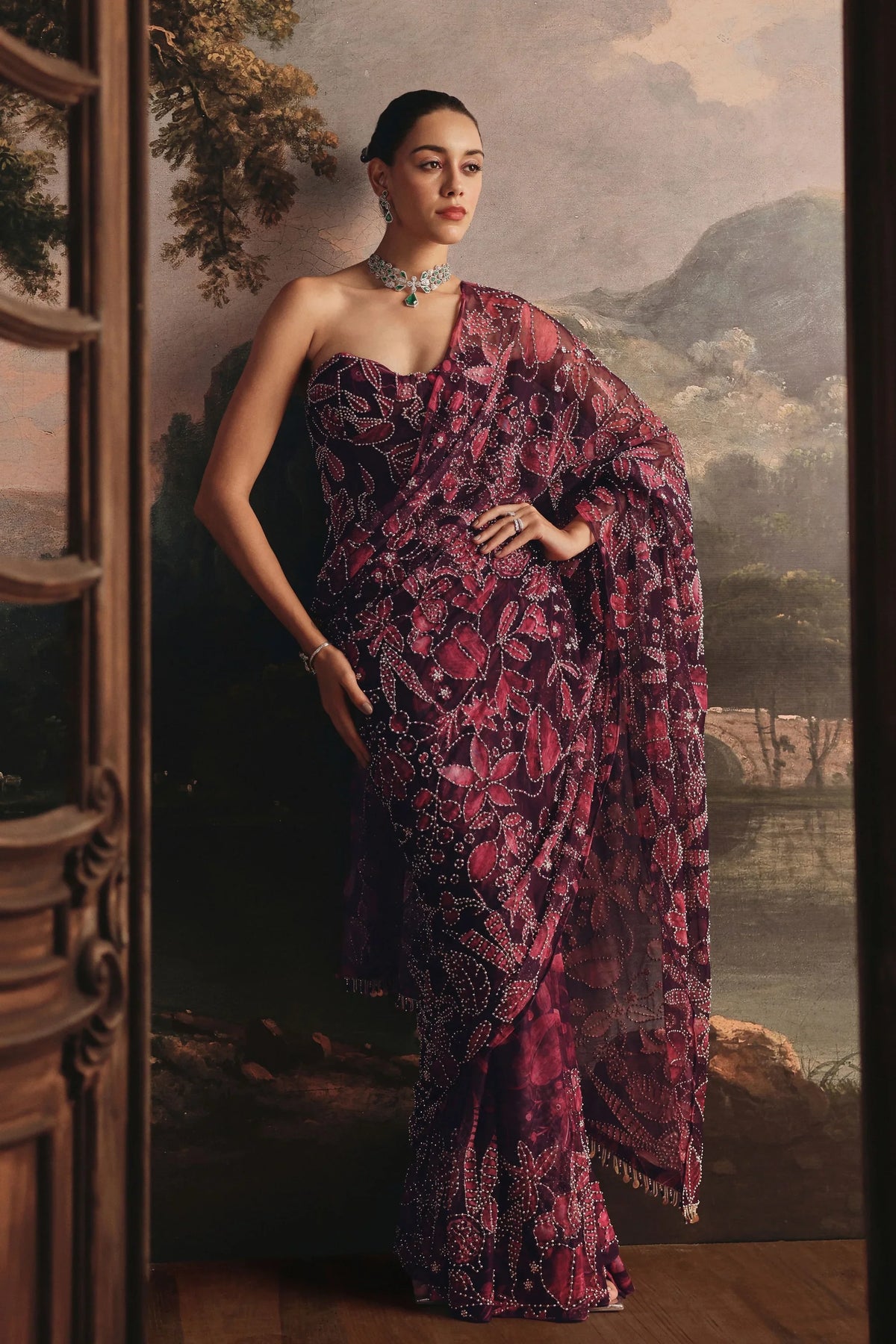 Maroon Printed Saree