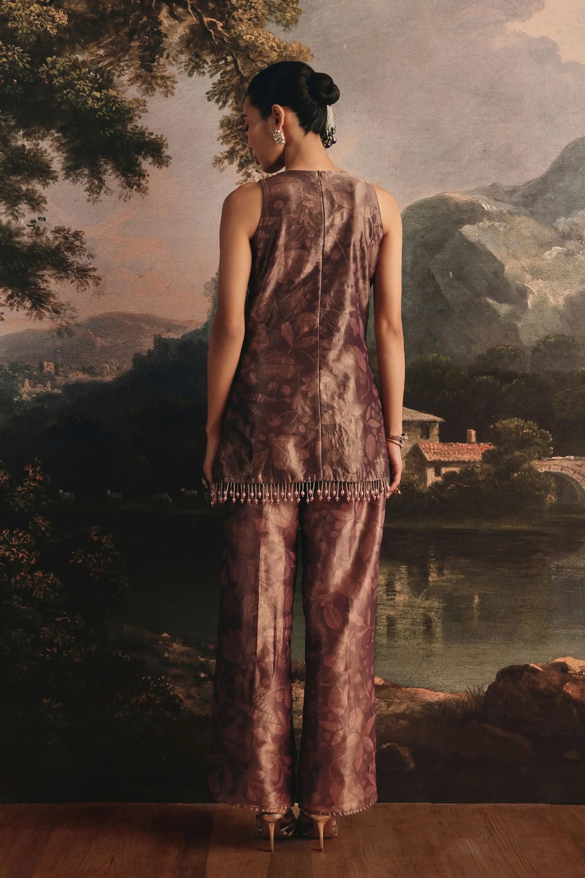 Mauve Tissue Kurta Set