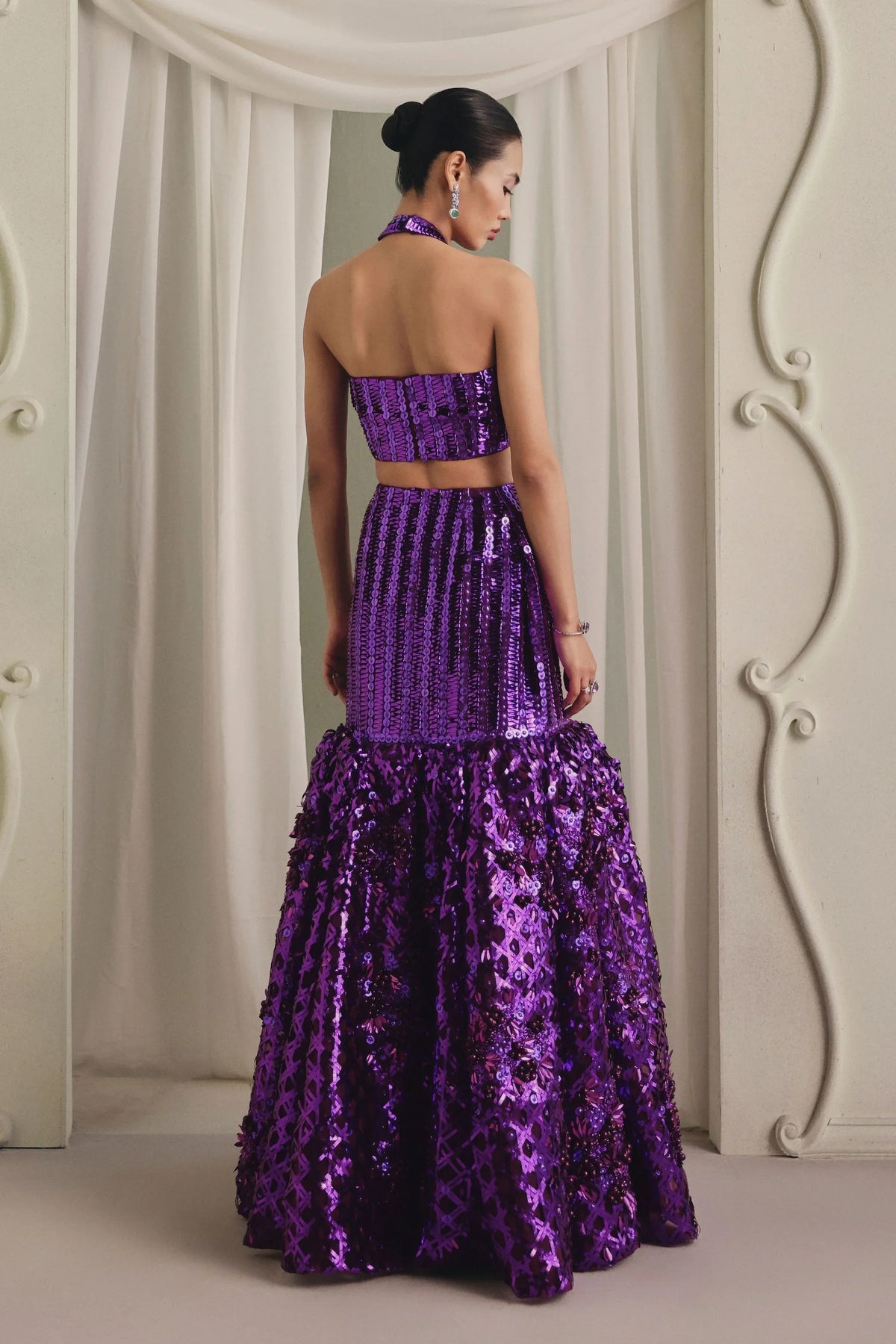 Purple Metallic Skirt Set