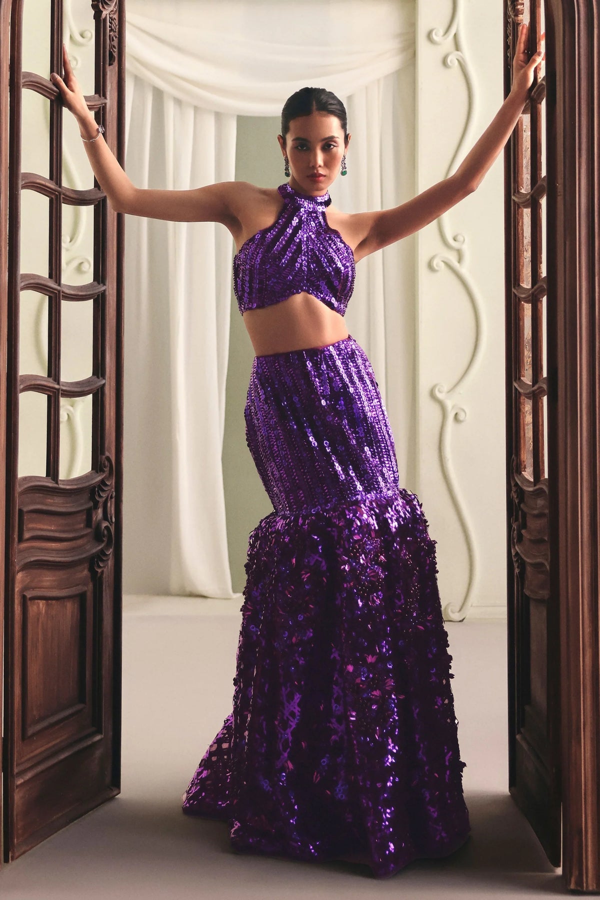 Purple Metallic Skirt Set