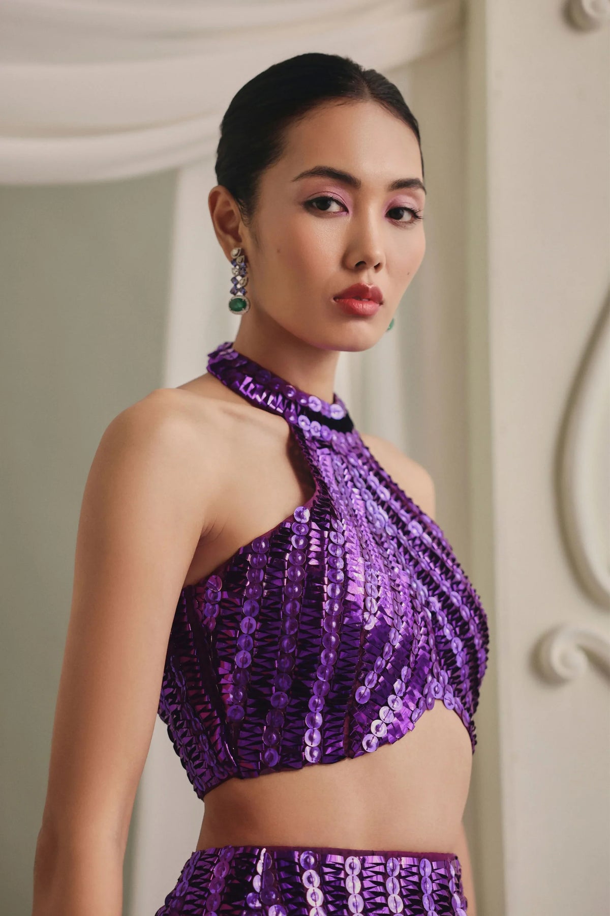Purple Metallic Skirt Set