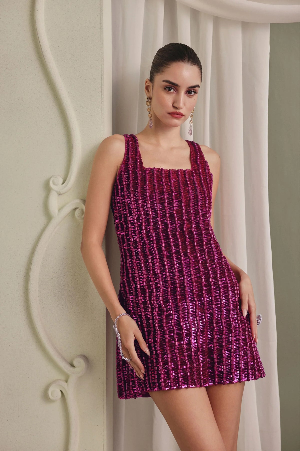 Pink Square Neck Dress