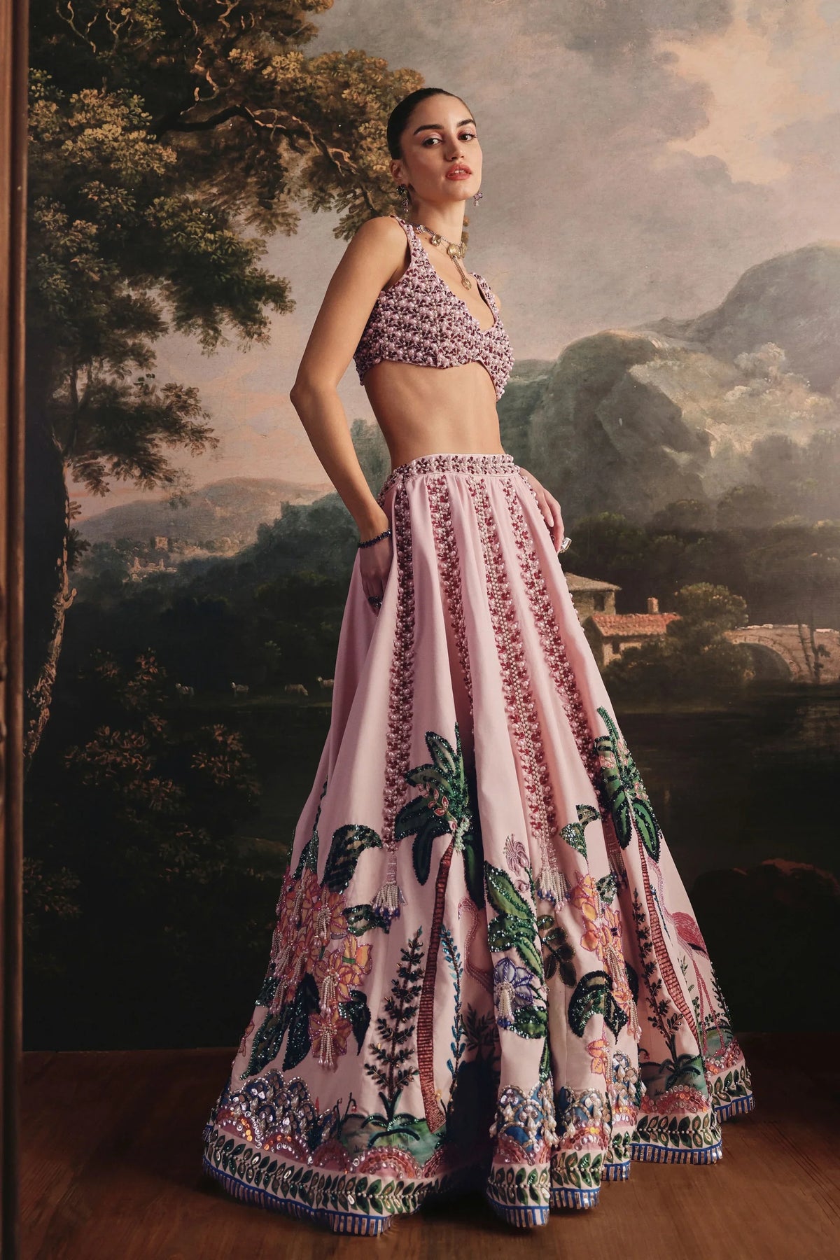 Light Pink Printed Skirt Set