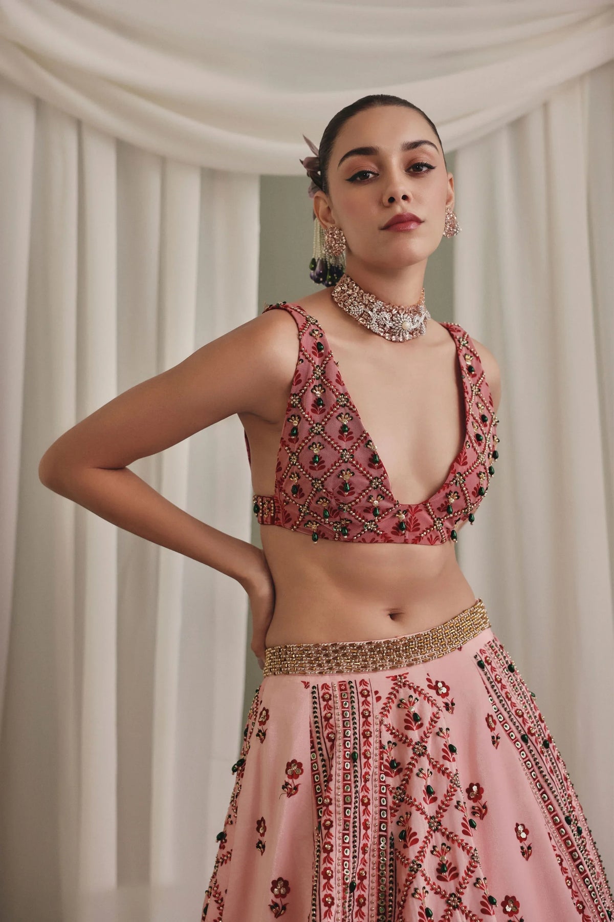 Light Pink Printed Skirt Set