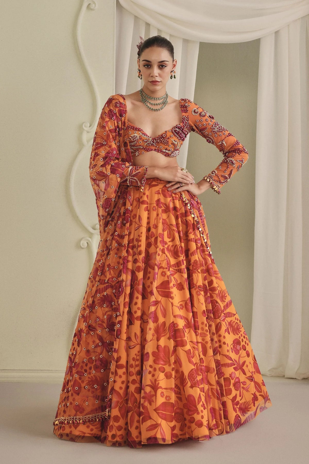 Yellow Printed Lehenga Set